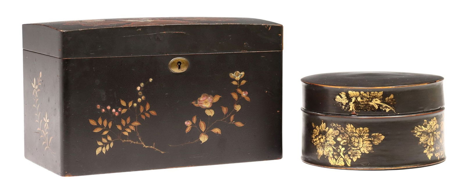 (2) JAPANESE LACQUERED TEA CADDY & PARCEL GILT BOX (1 of 10)