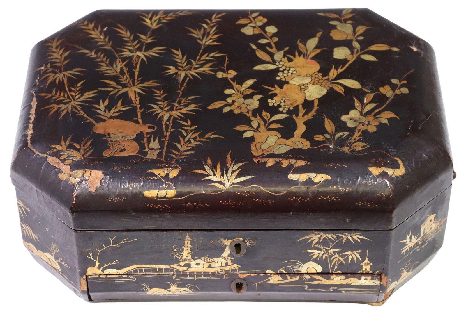 CHINESE PARCEL GILT & LACQUERED SEWING BOX (1 of 7)