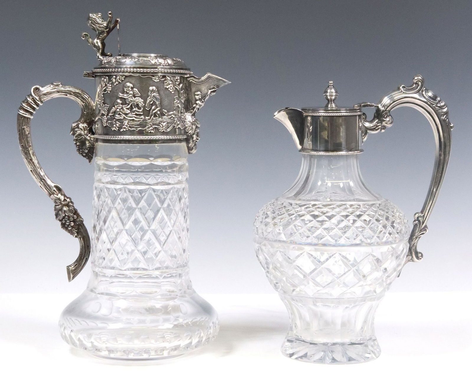 (2) PORTUGUESE & OTHER SILVERPLATE-MOUNTED GLASS CLARET JUGS (1 of 5)