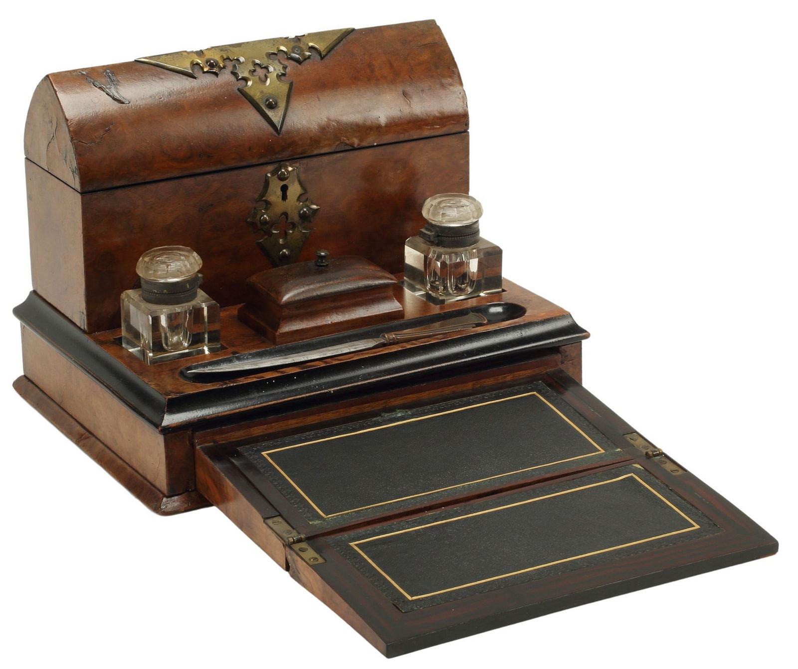 ENGLISH VICTORIAN BRASS-MOUNTED WALNUT WRITING BOX (1 of 5)