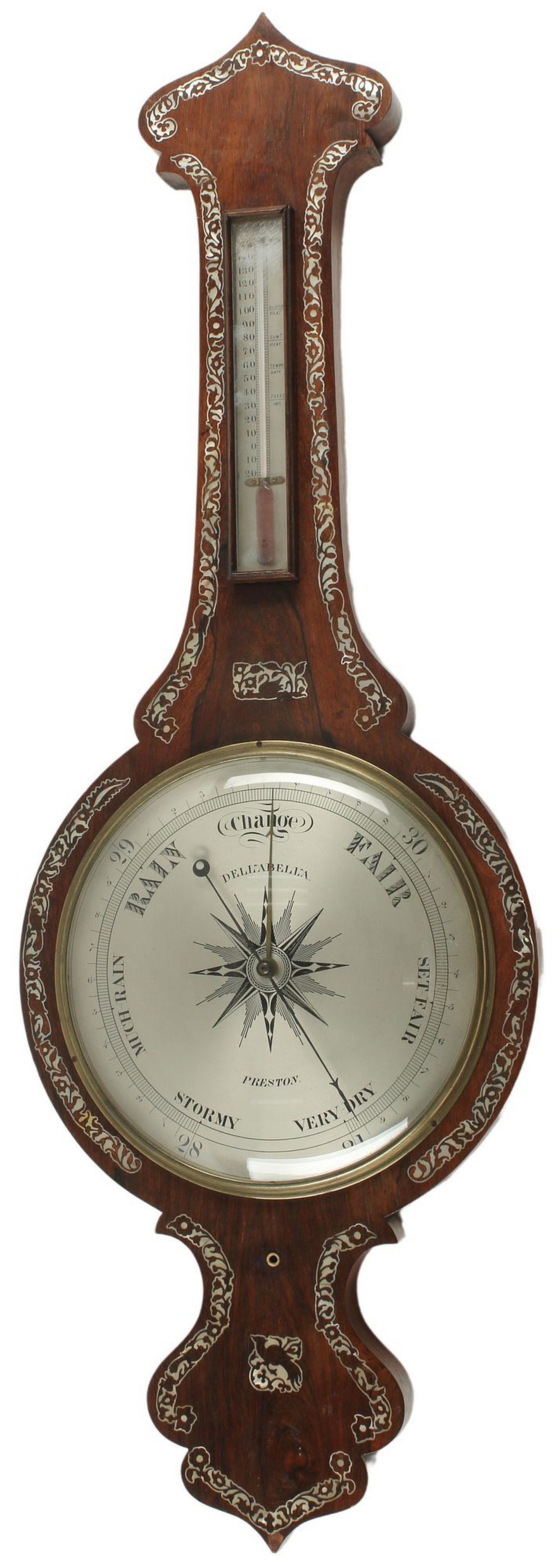 VICTORIAN MOTHER-OF-PEARL INLAID ROSEWOOD BAROMETER (1 of 4)