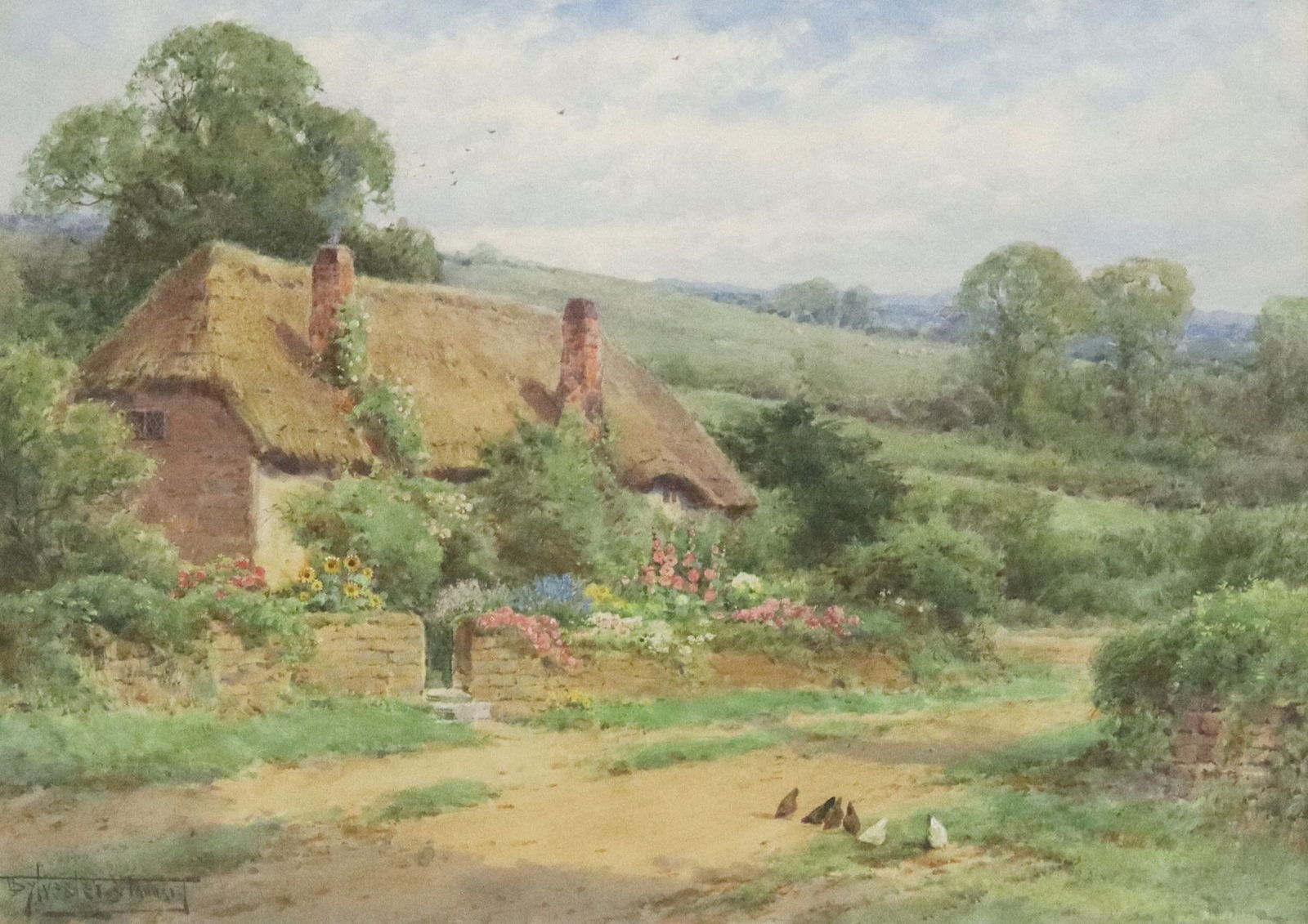 HENRY JOHN SYLVESTER STANNARD (1870-1951) WATERCOLOR COTTAGE GARDEN (1 of 4)