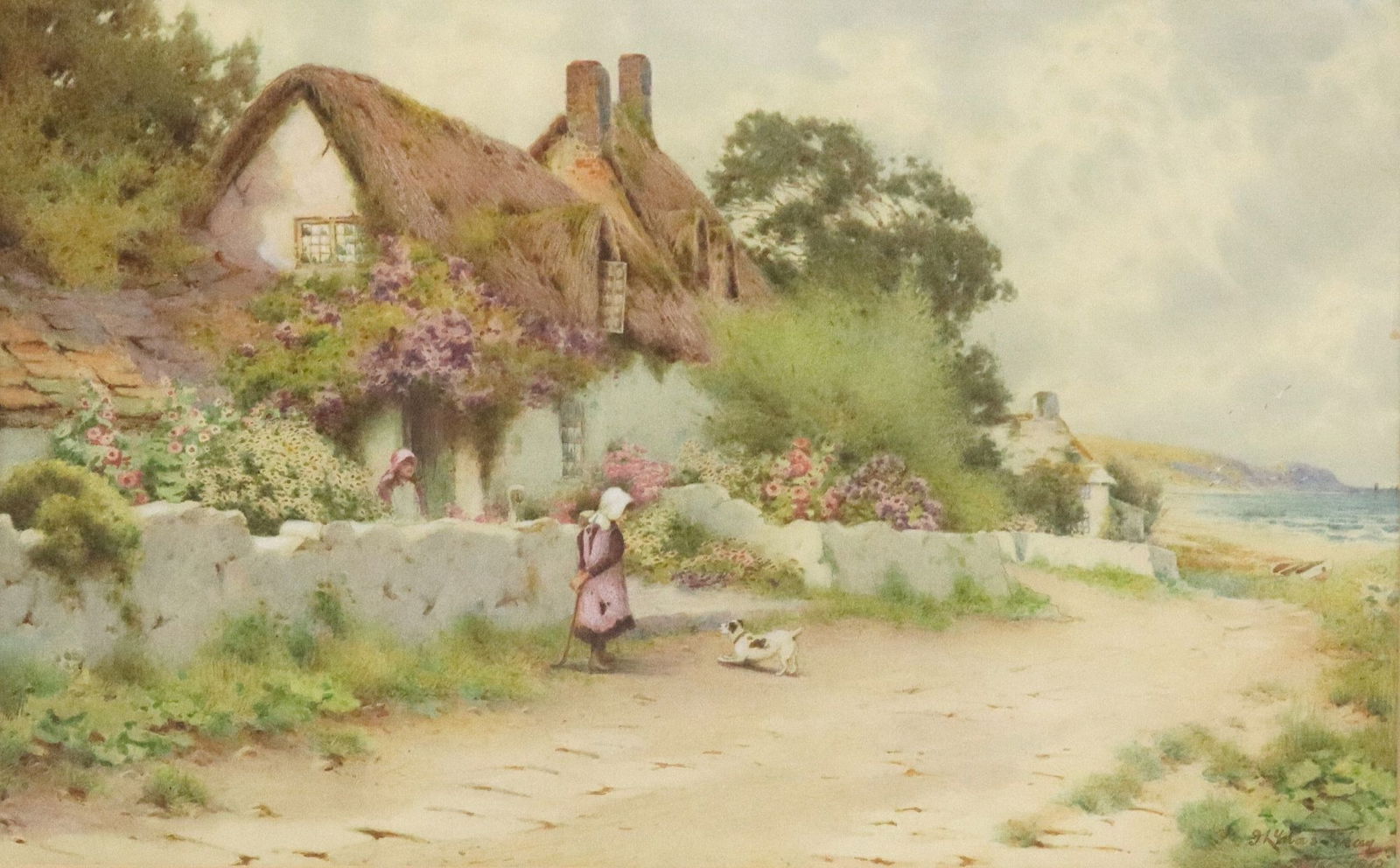 JOHN ABERNETHY LYNAS-GRAY (1869-1933) WATERCOLOR COTTAGES DORSET COAST (1 of 4)