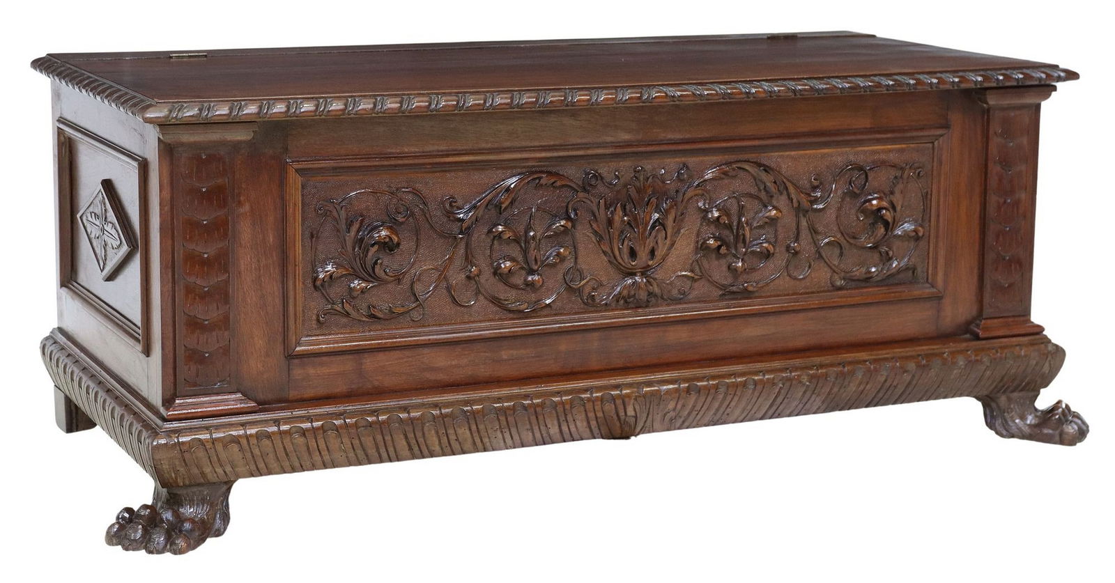 ITALIAN RENAISSANCE REVIVAL WALNUT COFFER/ STORAGE CHEST (1 of 5)