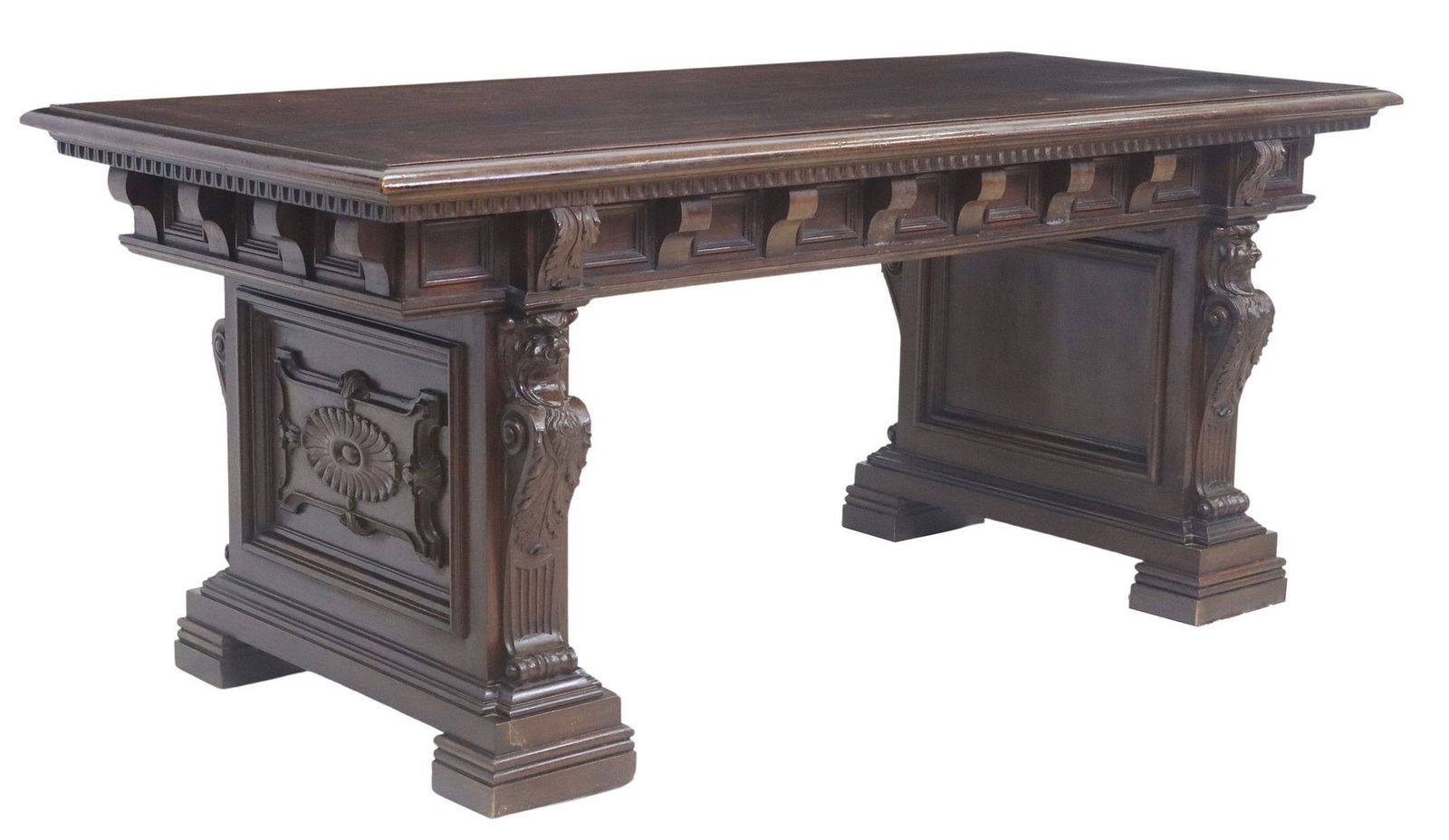 ITALIAN RENAISSANCE REVIVAL CARVED WALNUT WRITING TABLE (1 of 6)