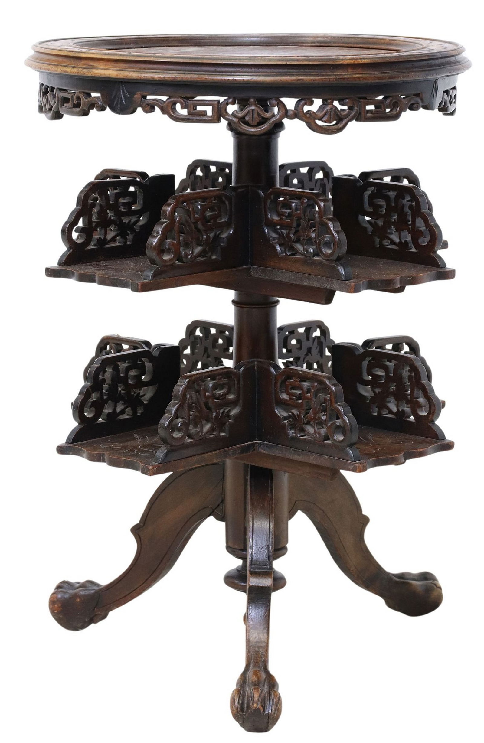 CHINOISERIE MARBLE-TOP ROTATING LIBRARY STAND (1 of 4)