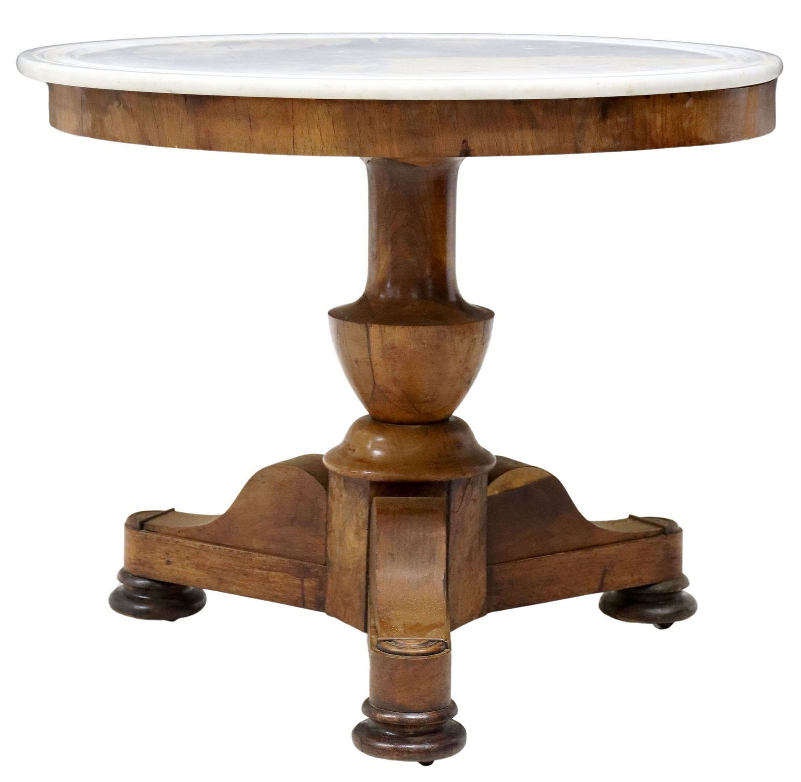FRENCH EMPIRE STYLE MARBLE-TOP WALNUT GUERIDON (1 of 3)