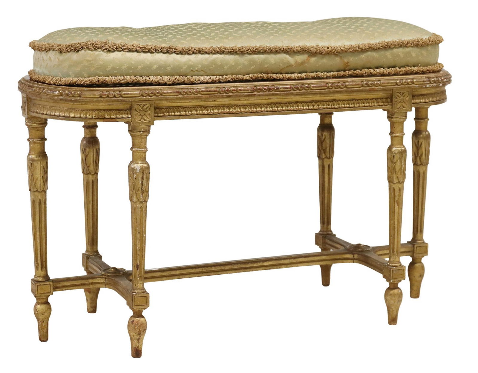 FRENCH LOUIS XVI STYLE GILTWOOD CANED & UPHOLSTERED BENCH (1 of 5)