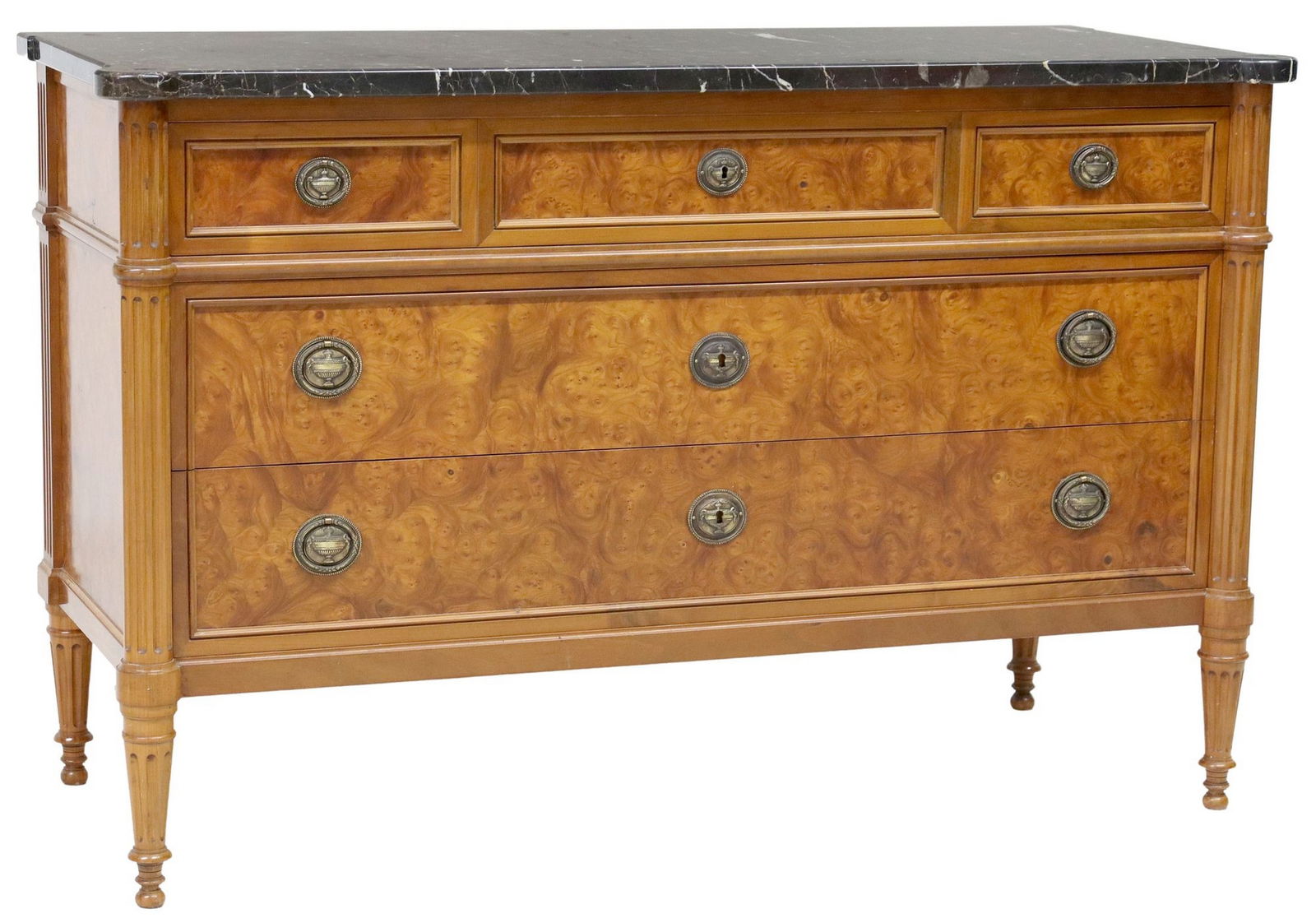 FRENCH LOUIS XVI STYLE MARBLE-TOP BURLWOOD COMMODE (1 of 5)