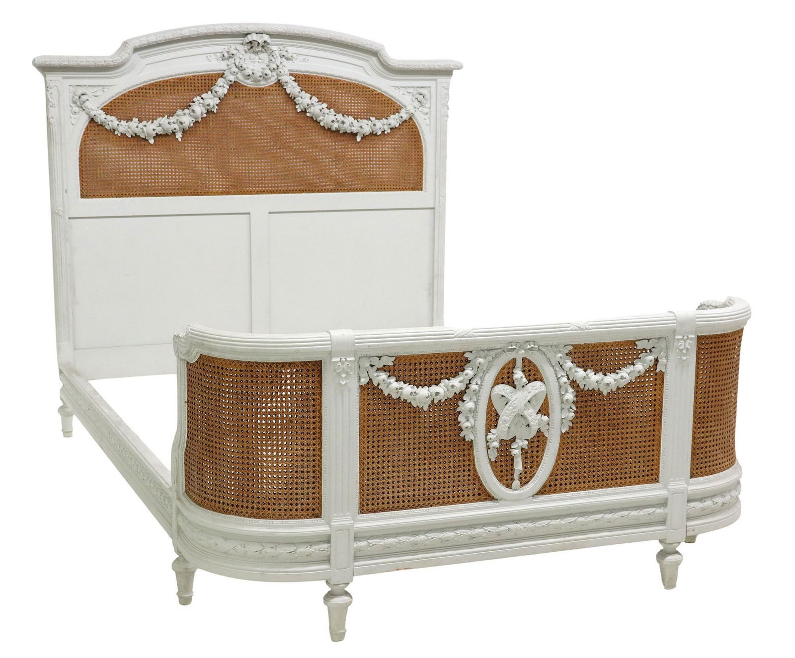 FRENCH LOUIS XVI STYLE PAINTED & CANED BED (1 of 2)