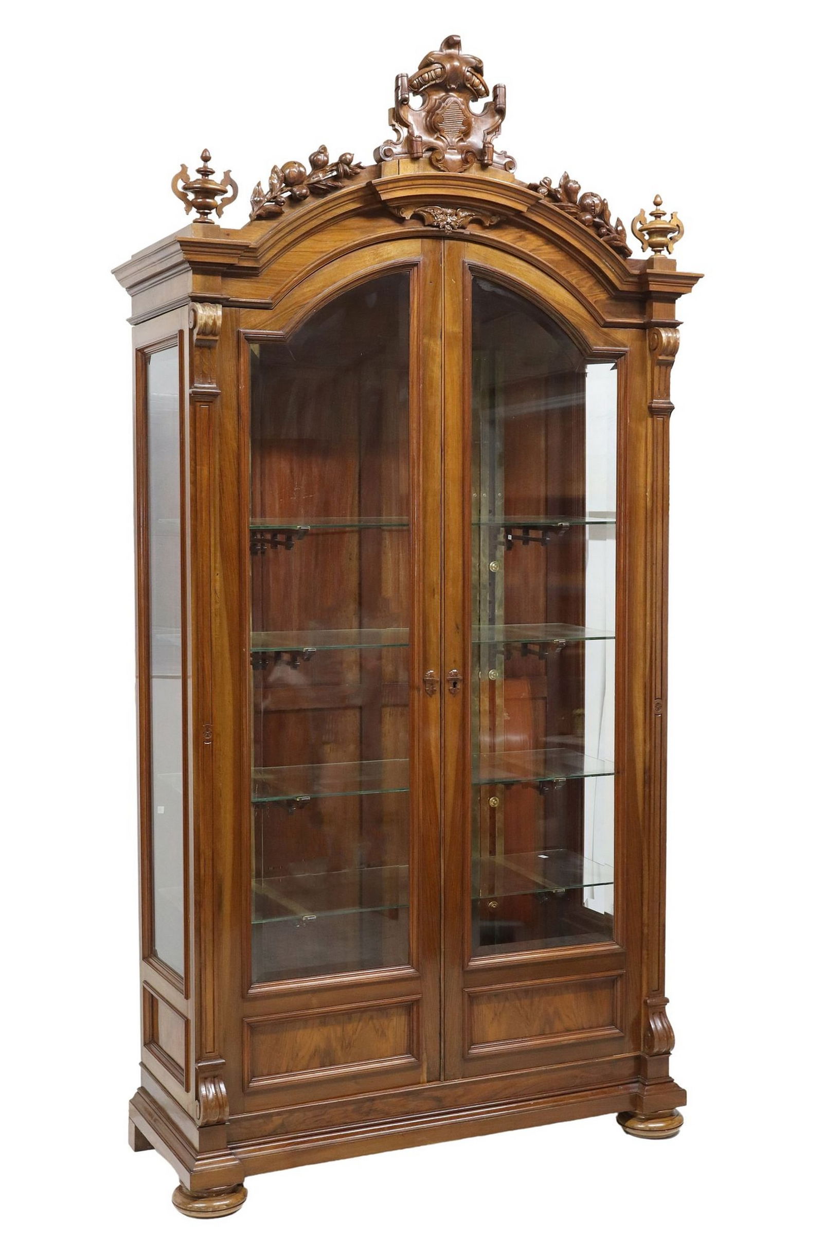 LARGE ITALIAN CARVED & GLAZED BOOKCASE OR VITRINE CABINET, 110"H (1 of 4)