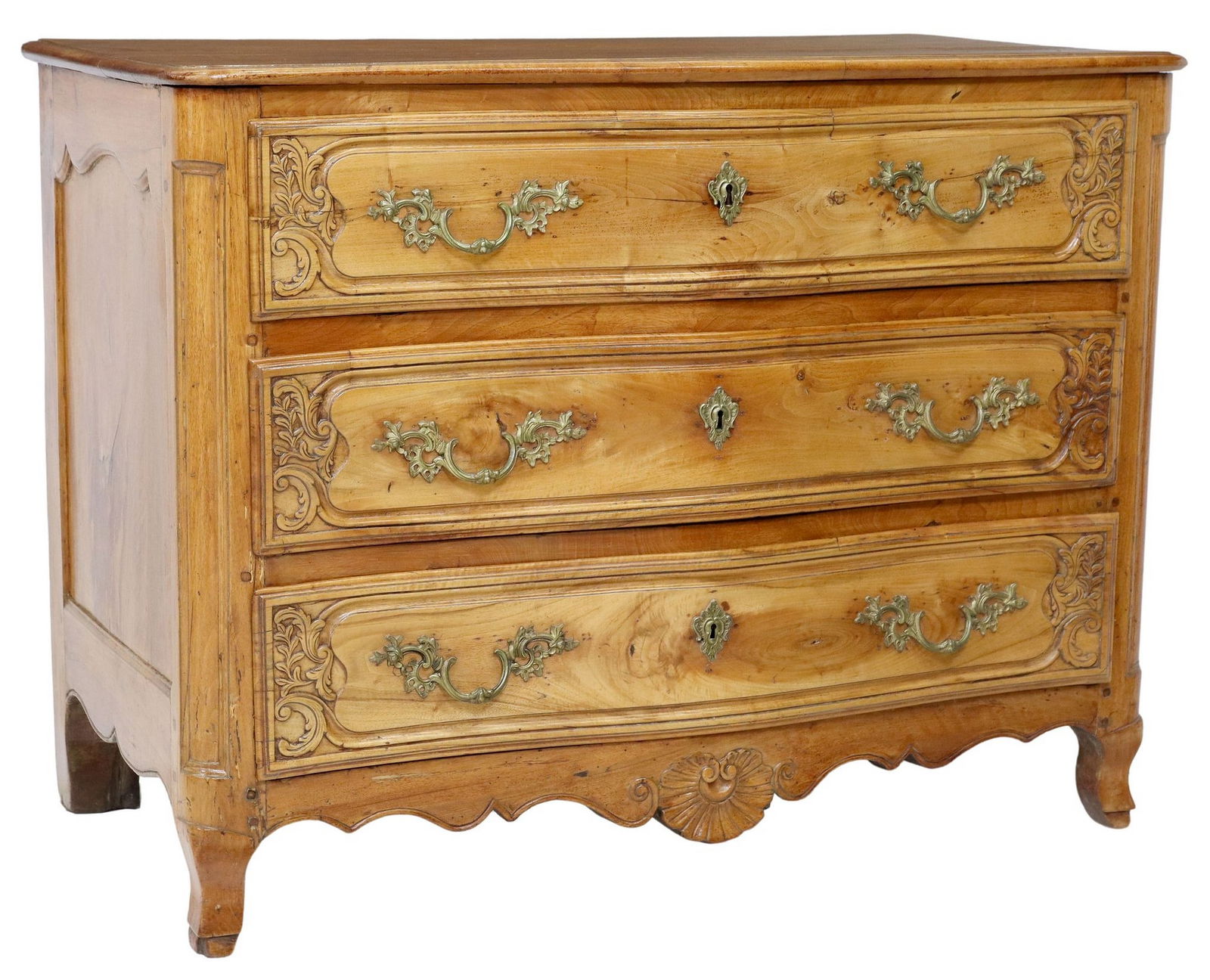 FRENCH LOUIS XIV STYLE CARVED FRUITWOOD COMMODE, 18TH C. (1 of 5)