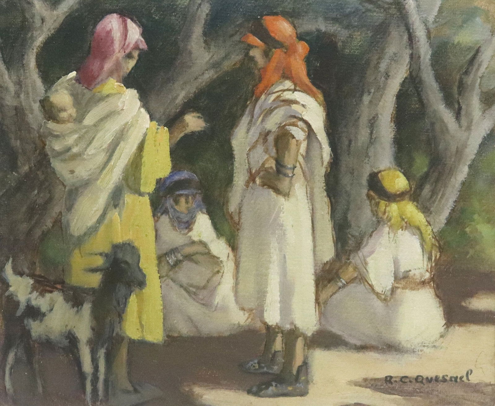 ROBERT CAMILLE QUESNEL (1881-1962) PAINTING MOROCCAN SHEPHERDS (1 of 4)