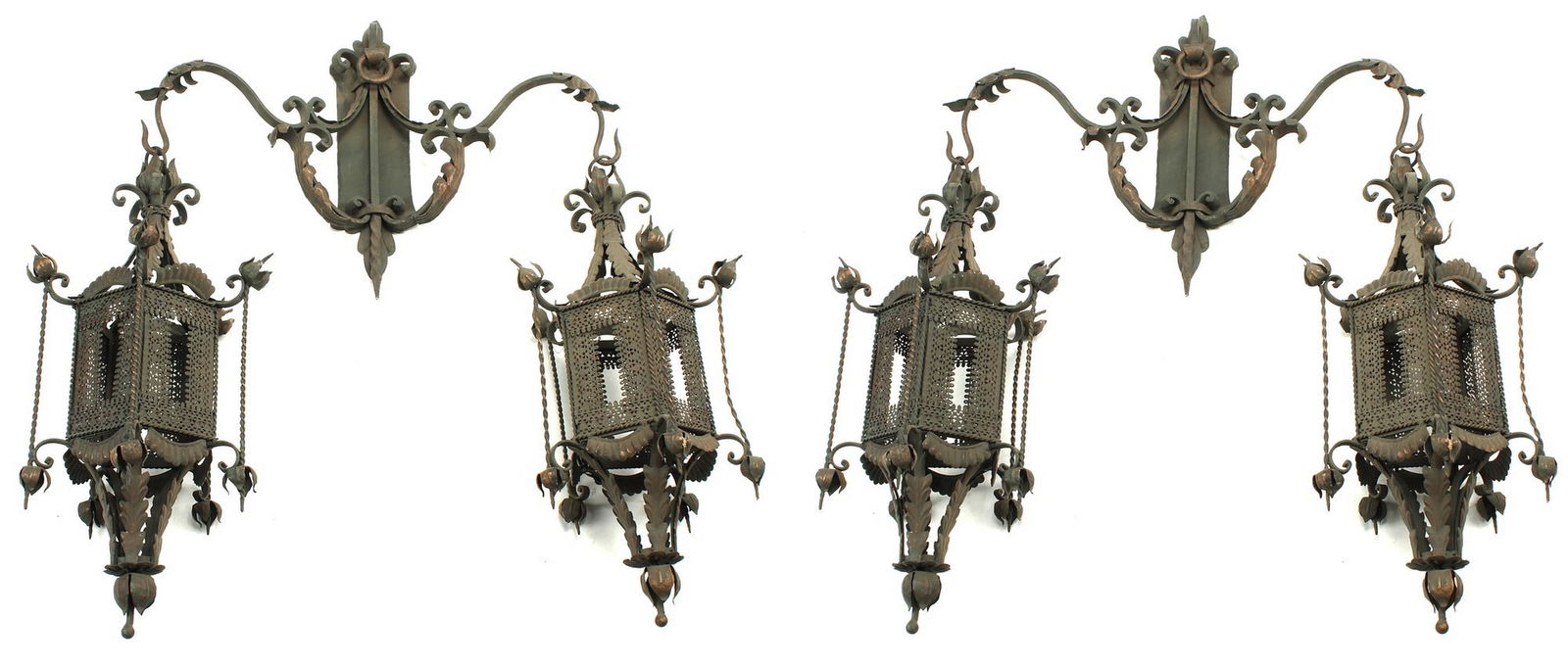 (2) WROUGHT IRON WALL-MOUNTED DOUBLE LANTERNS, 46" X 40" (1 of 4)