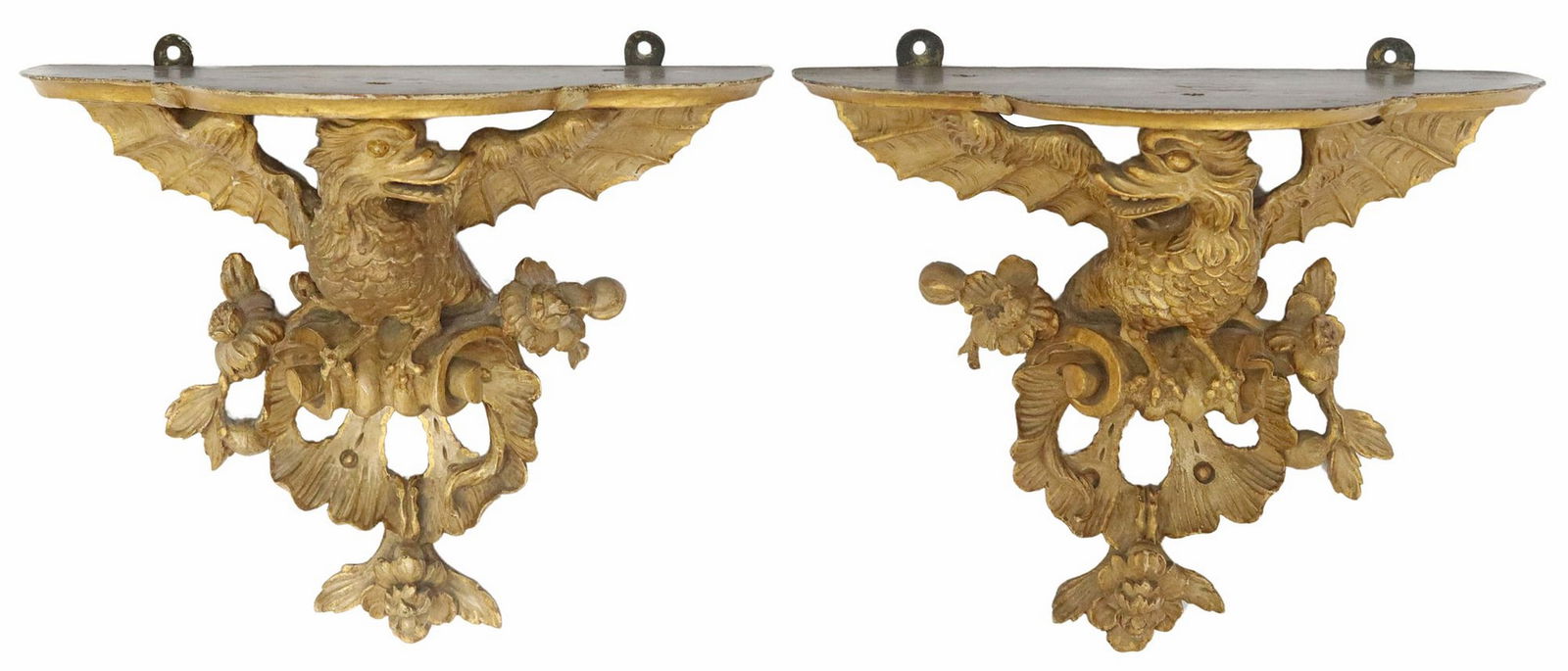 (2) PARCEL GILT & PAINTED FIGURAL WALL BRACKETS (1 of 3)