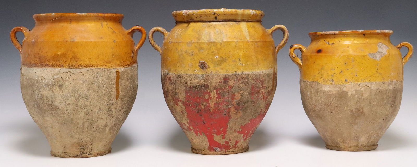 (3) FRENCH OCHRE GLAZED EARTHENWARE CONFIT POTS (1 of 3)
