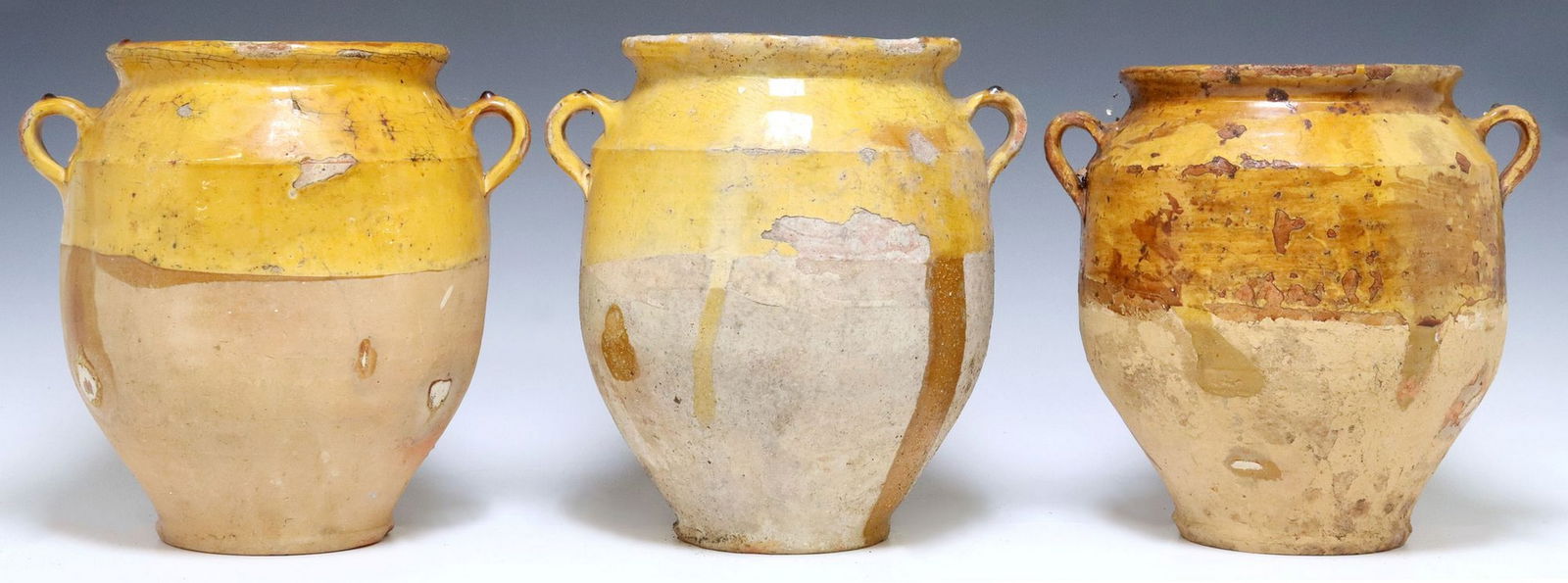 (3) LARGE FRENCH OCHRE GLAZED EARTHENWARE CONFIT POTS (1 of 3)