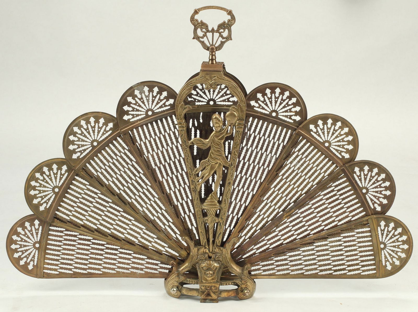GILT METAL FOLDING FAN FIREPLACE SCREEN (1 of 5)