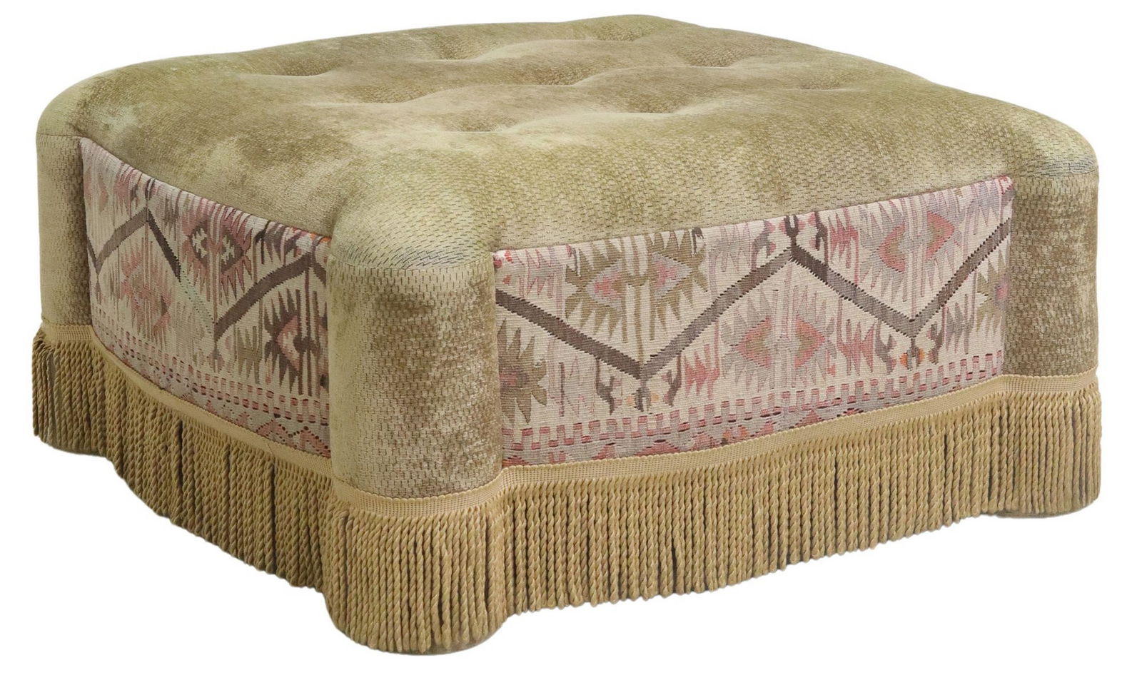 OVERSIZED BUTTON TUFTED & KILIM STYLE UPHOLSTERY CENTER OTTOMAN (1 of 4)