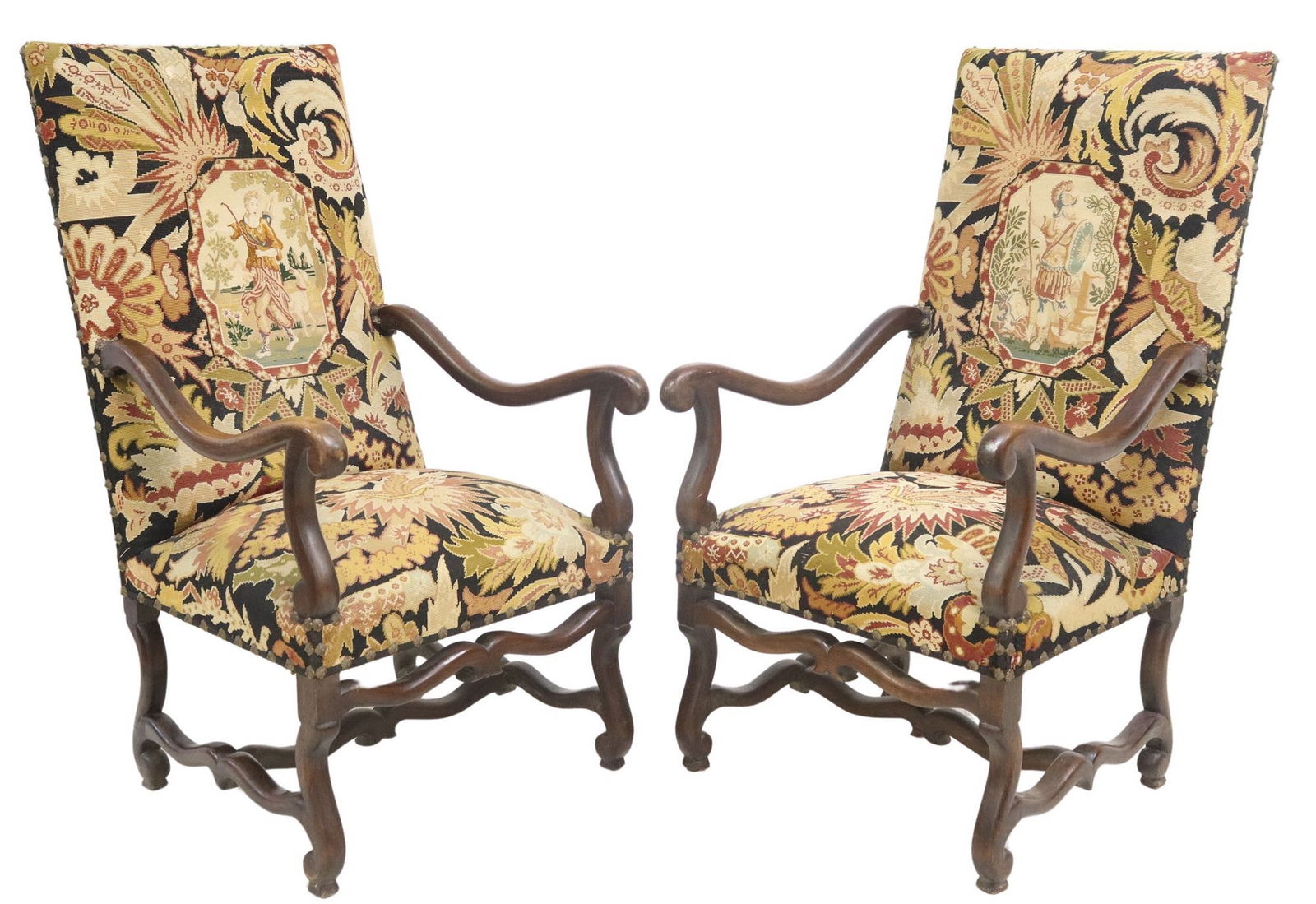 (2) FRENCH LOUIS XIV STYLE NEEDLEWORK-UPHOLSTERED FAUTEUILS (1 of 4)