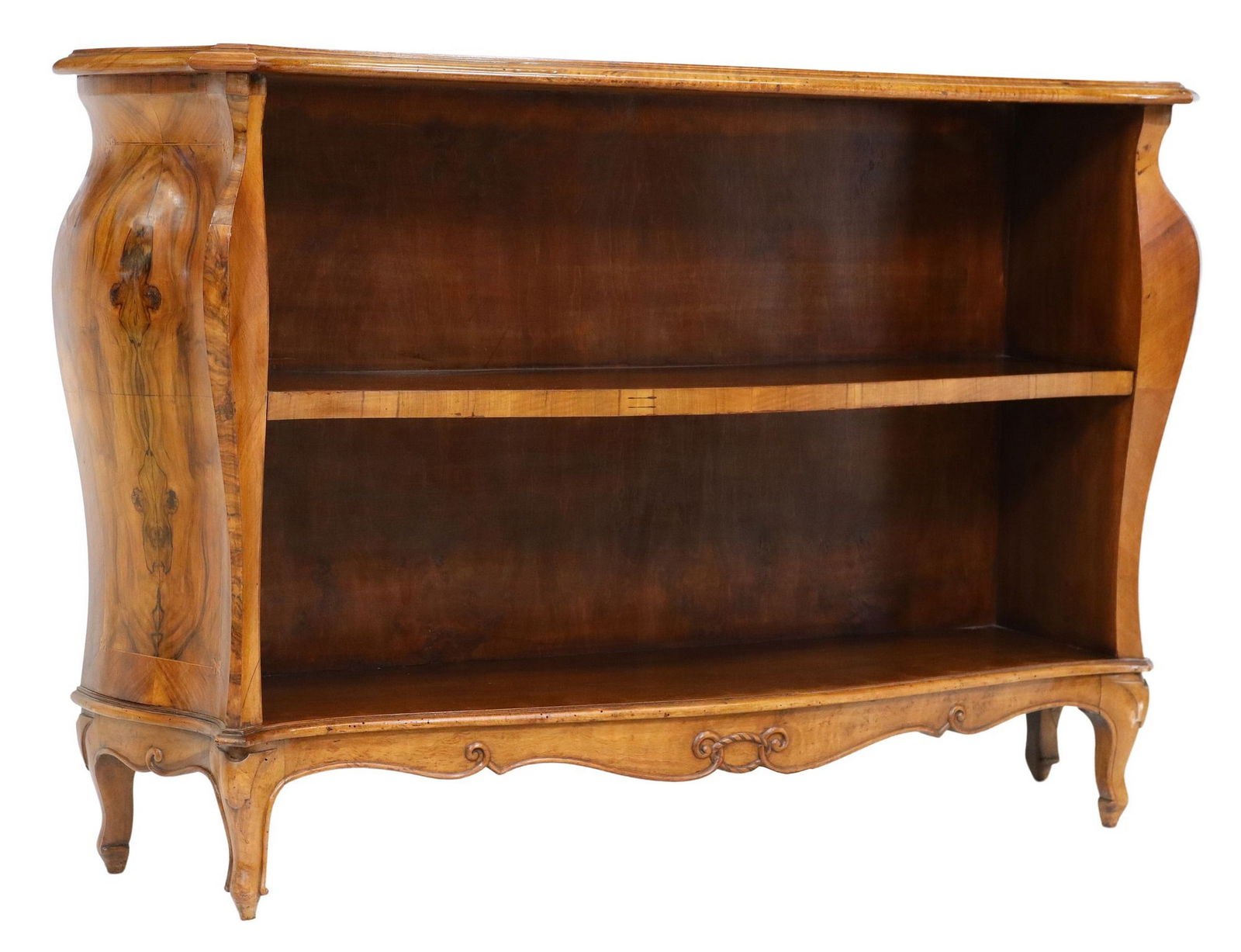 ITALIAN WALNUT BOMBE-FORM OPEN BOOKCASE (1 of 4)