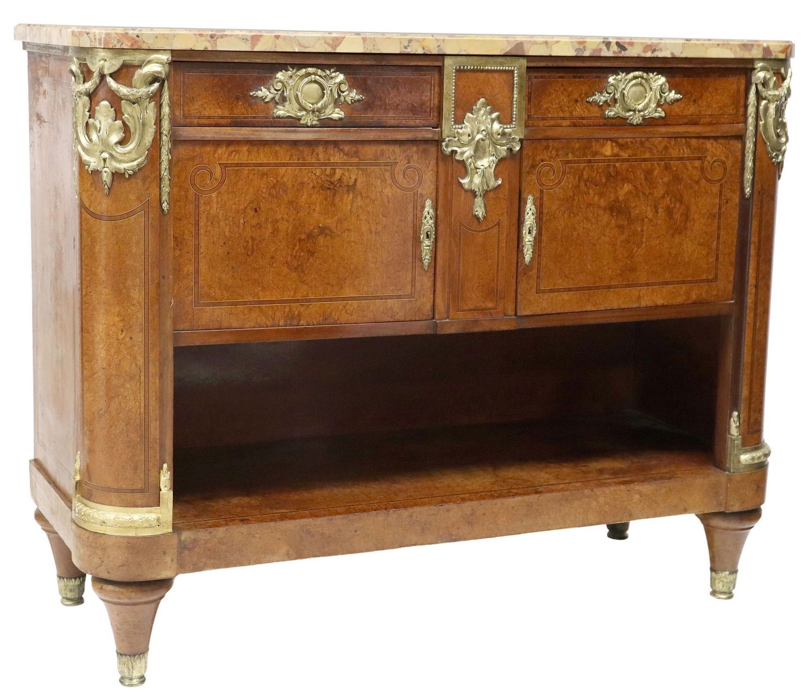 FRENCH LOUIS XVI STYLE MARBLE-TOP BURLWOOD SERVER (1 of 6)