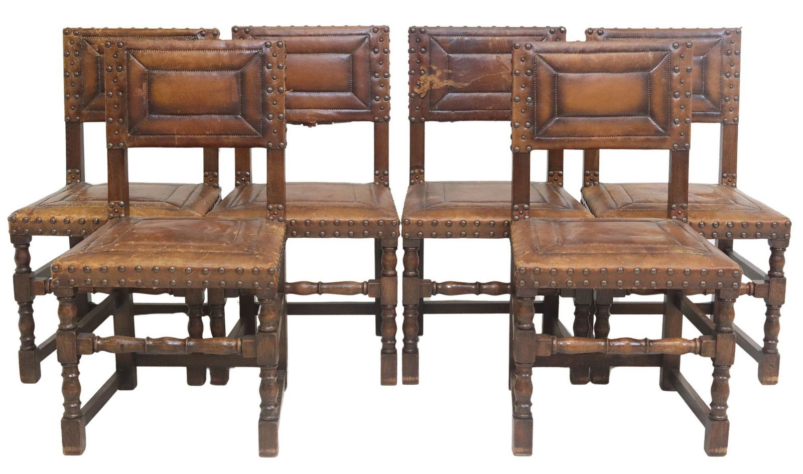 (6) FRENCH HENRI II STYLE LEATHER UPHOLSTERED SIDE CHAIRS (1 of 3)