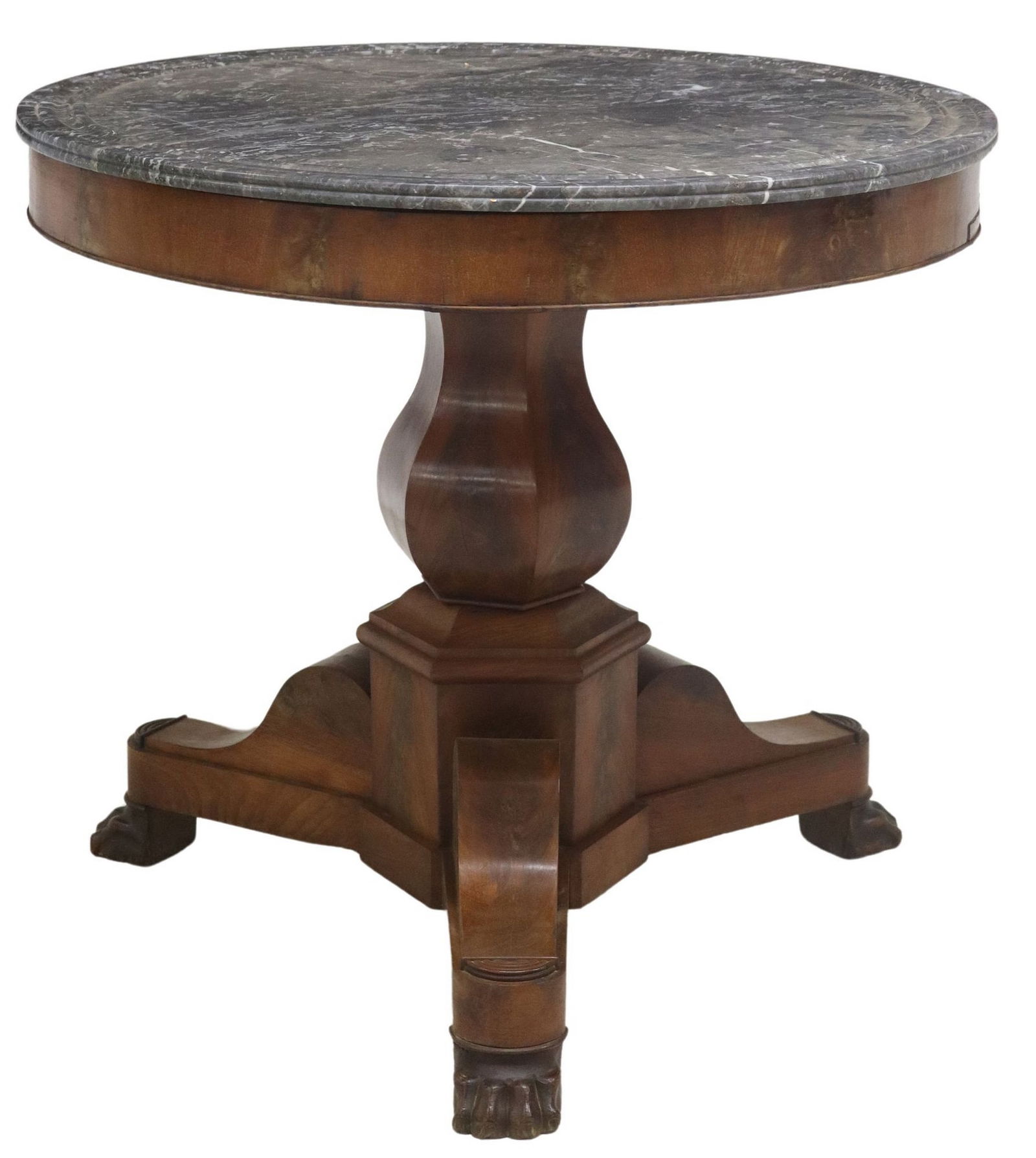 FRENCH EMPIRE STYLE MARBLE-TOP MAHOGANY GUERIDON (1 of 3)