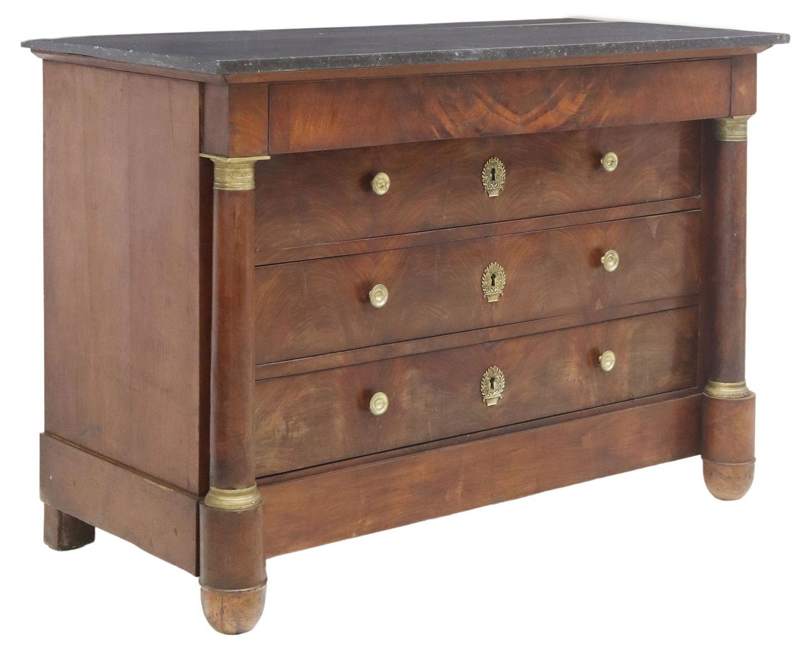 FRENCH EMPIRE STYLE MARBLE-TOP FLAME MAHOGANY COMMODE (1 of 5)