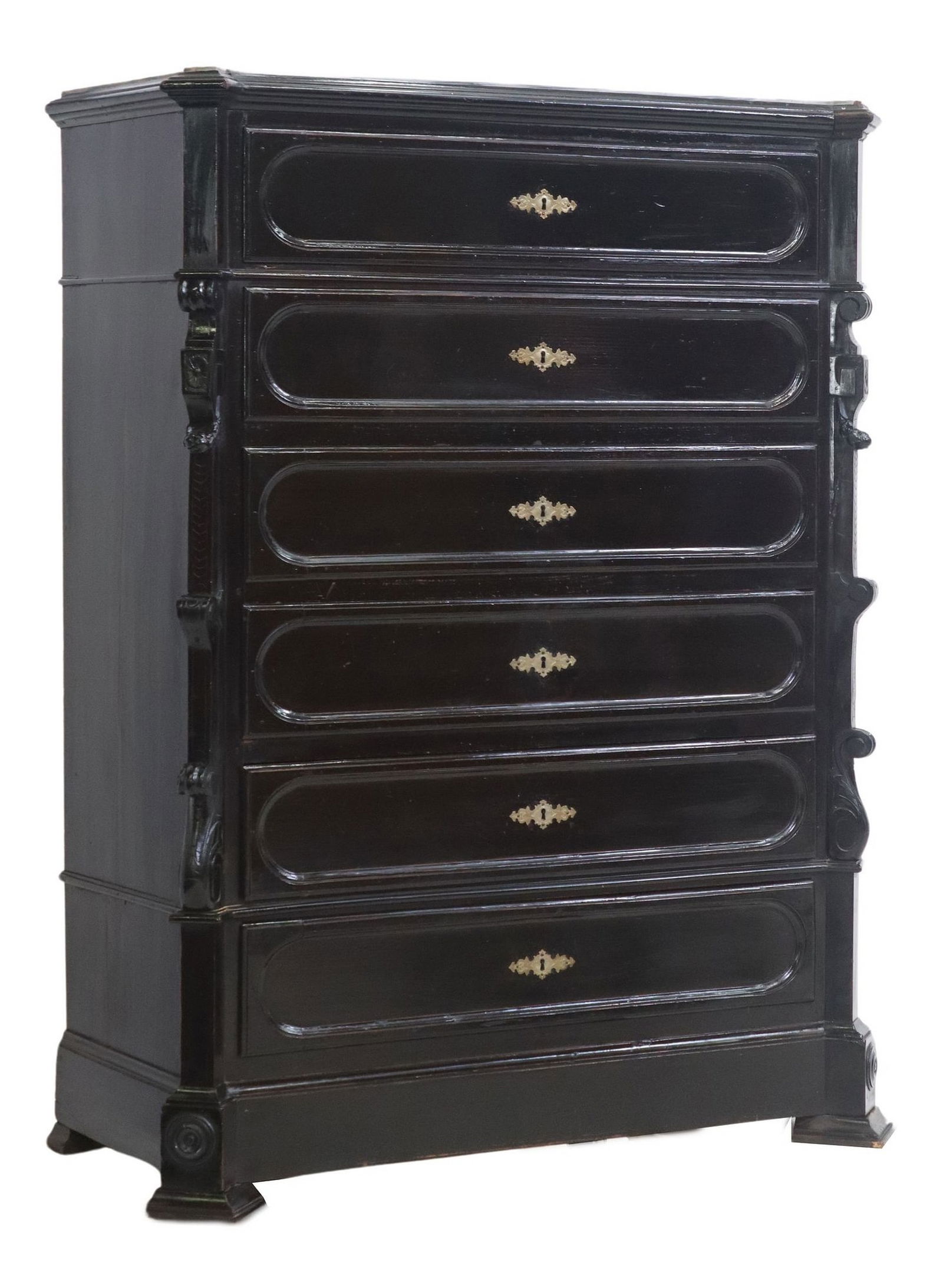 FRENCH PAINTED MARBLE-TOP CHEST OF SIX DRAWERS (1 of 5)