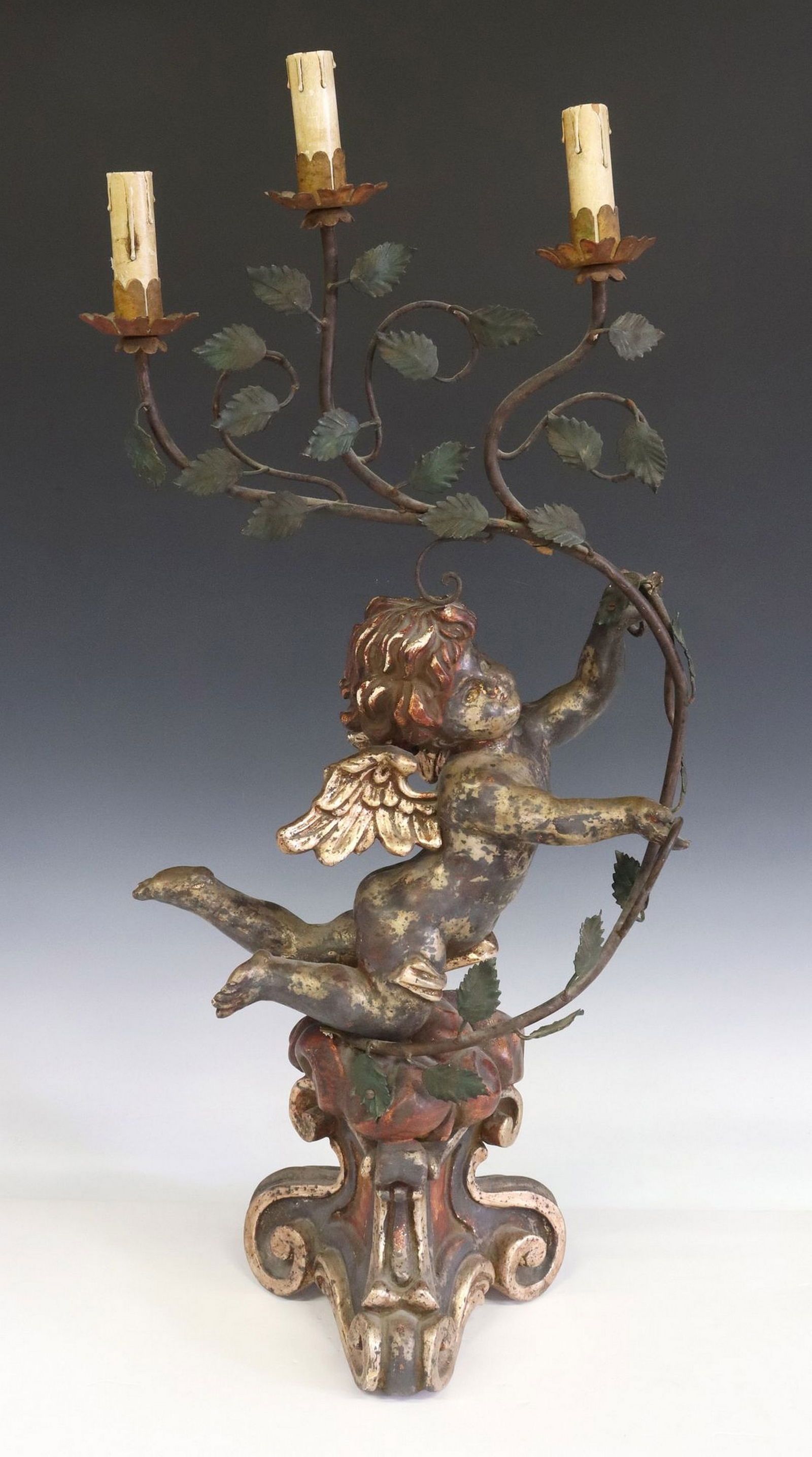 ITALIAN TOLE-PEINTE & PARCEL-GILT FIGURAL THREE-LIGHT LAMP (1 of 5)