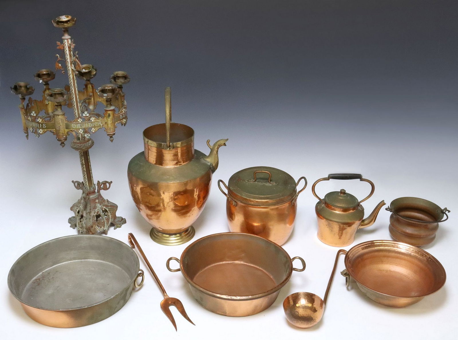 (10) CONTINENTAL GOTHIC REVIVAL CANDELABRA & COPPER KITCHENWARE (1 of 5)
