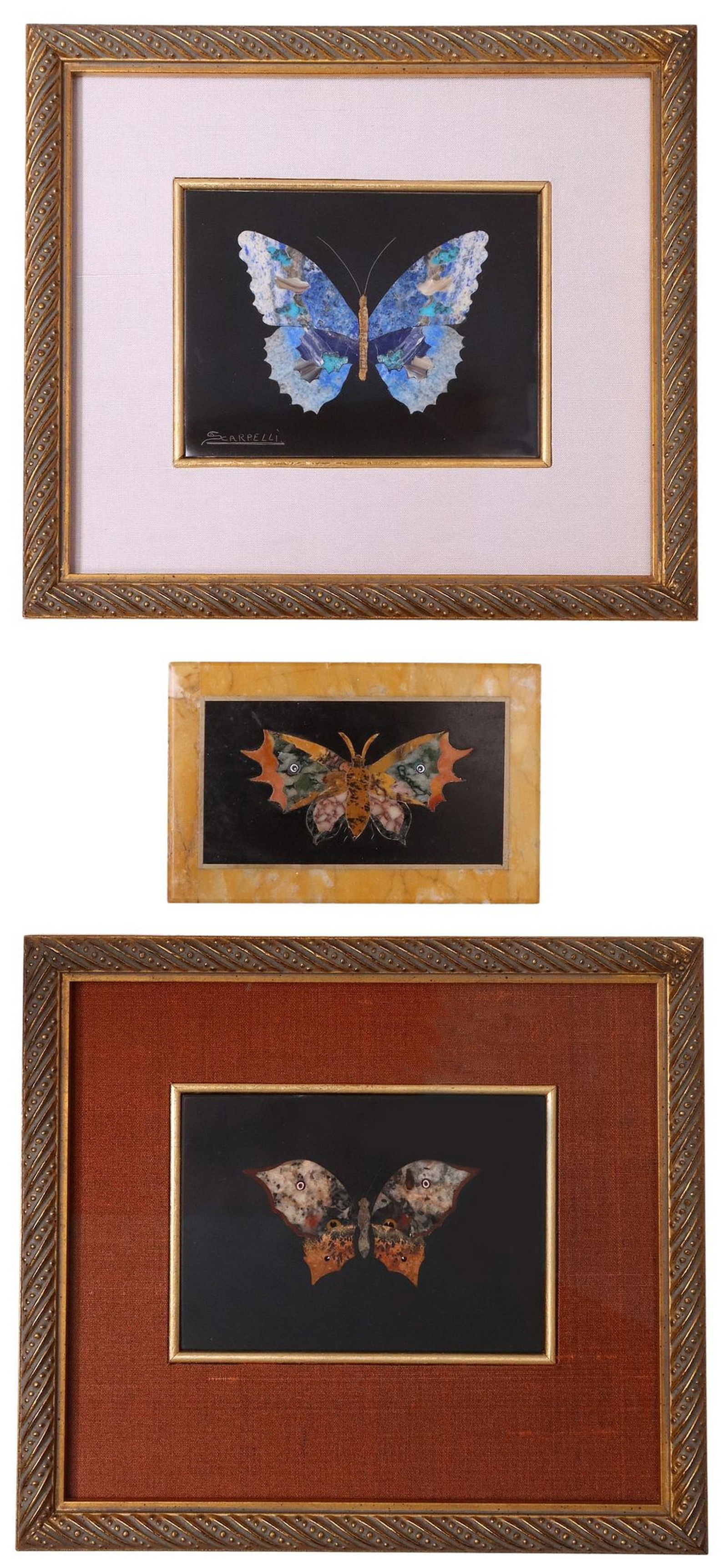 (3) ITALIAN PIETRA DURA SPECIMEN MARBLE PLAQUES BUTTERFLIES (1 of 7)