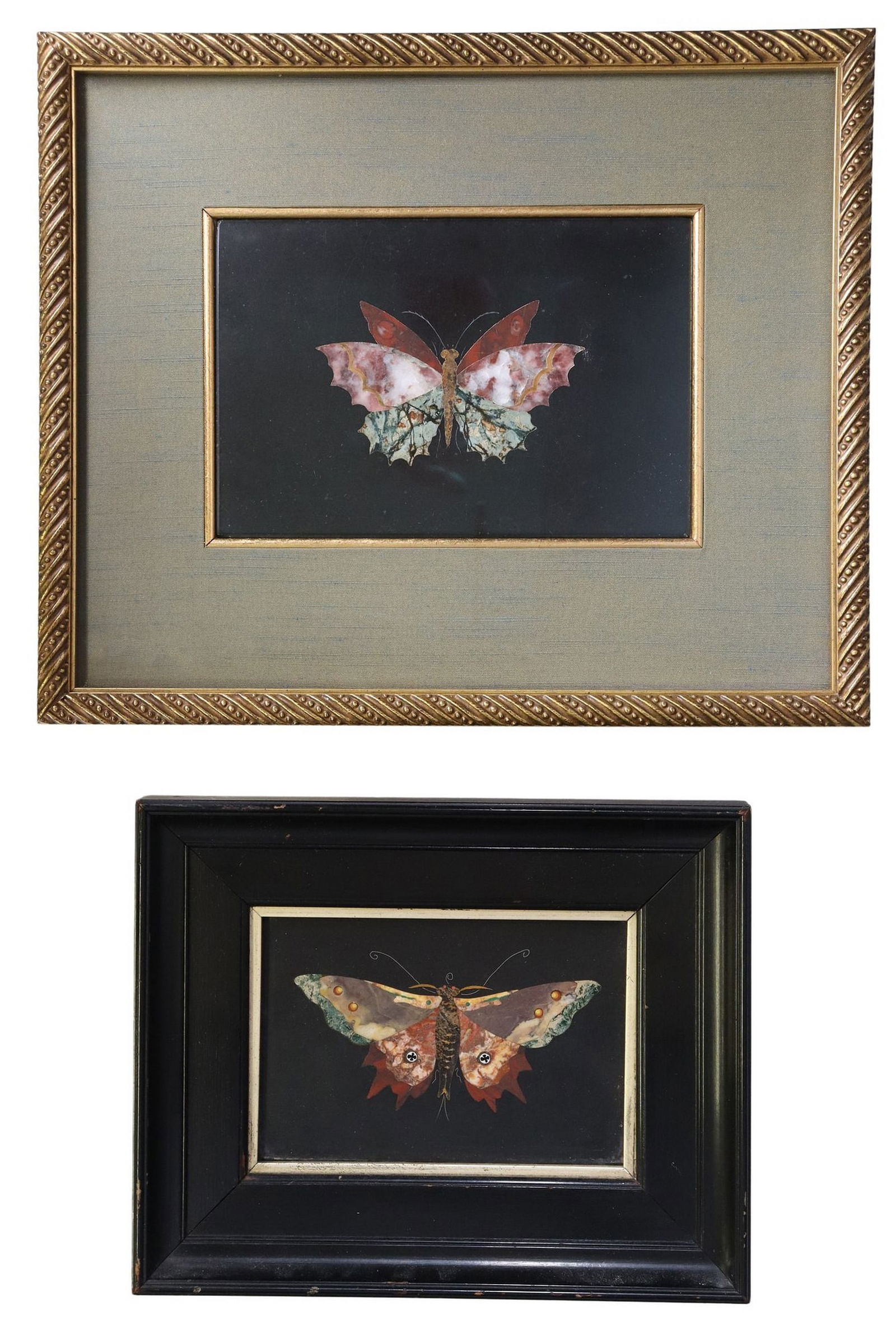 (2) FRAMED ITALIAN PIETRA DURA SPECIMEN MARBLE PLAQUES BUTTERFLIES (1 of 6)