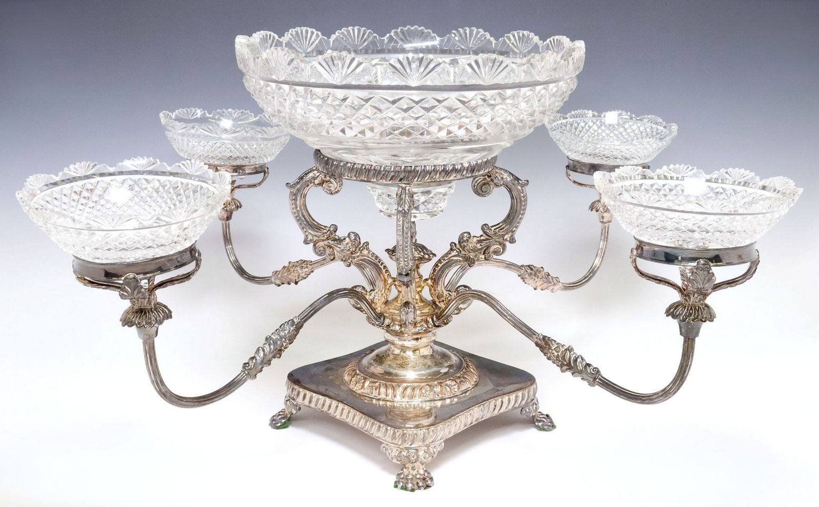 REGENCY STYLE SILVERPLATE & GLASS EPERGNE CENTERPIECE (1 of 8)