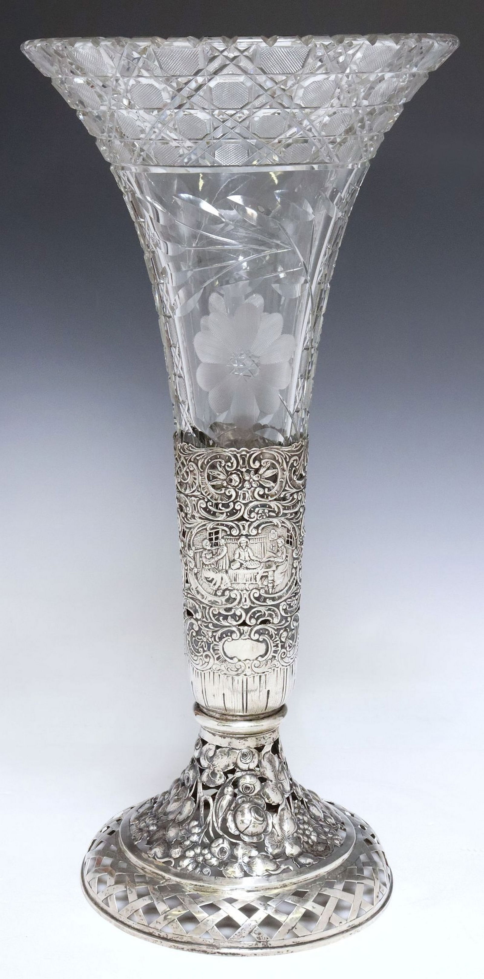 LARGE GERMAN SILVER-MOUNTED CUT-GLASS VASE (1 of 5)