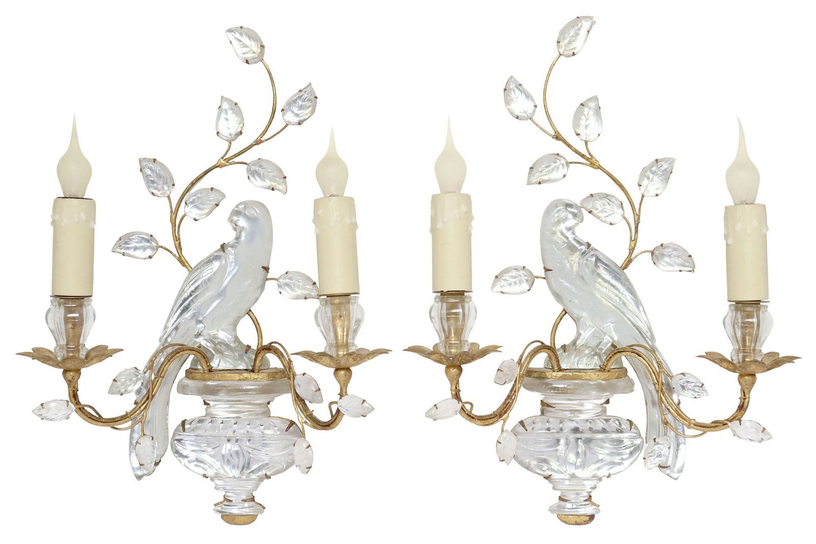(2) MAISON BAGUES STYLE CRYSTAL PERROQUET SCONCES (1 of 3)