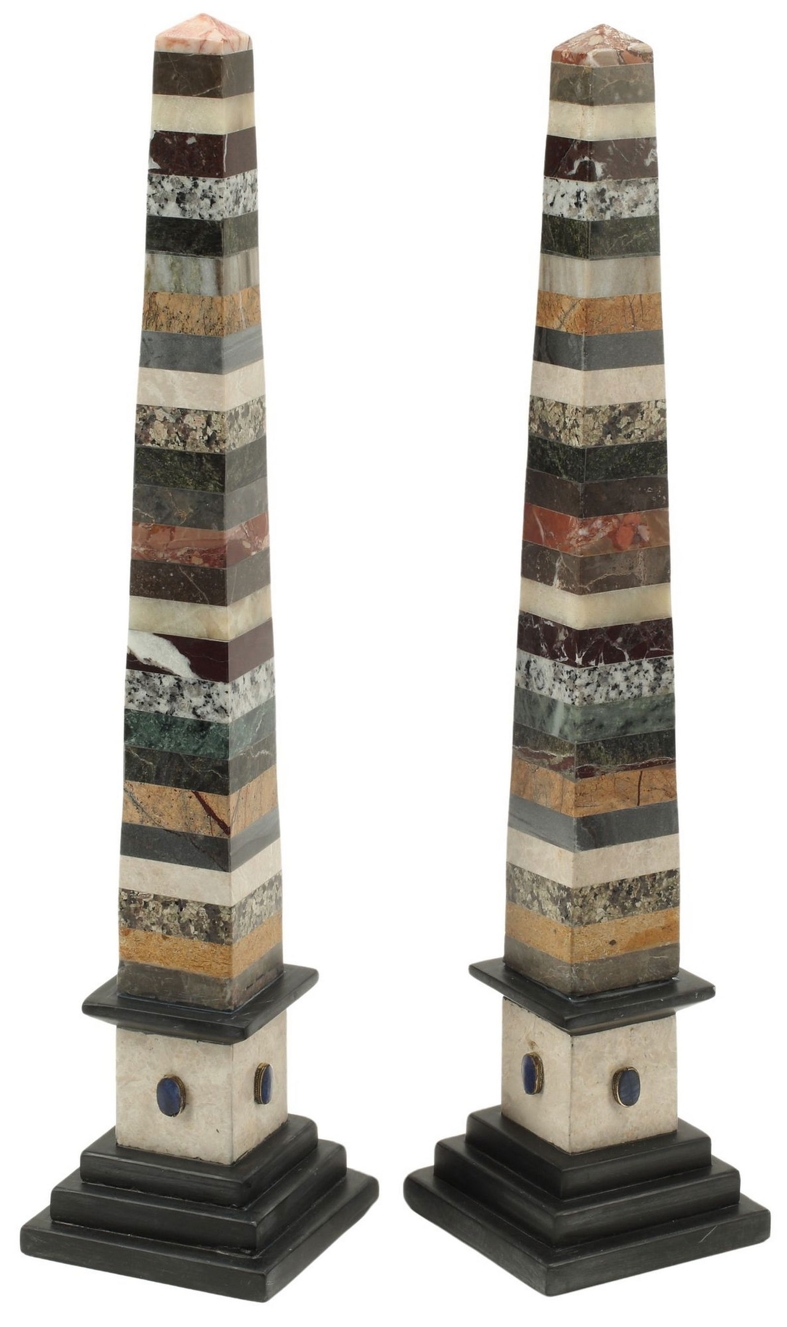 (2) SPECIMEN MARBLE INLAID OBELISKS, 22"H (1 of 4)