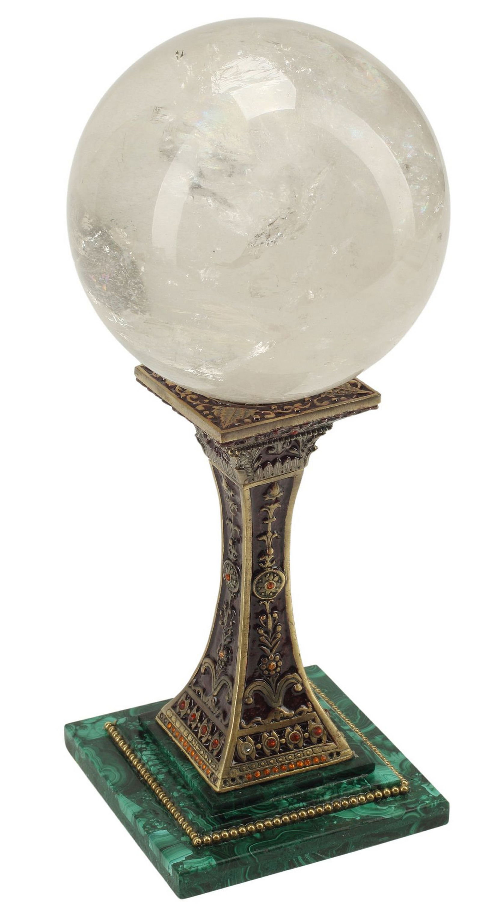 ROCK CRYSTAL SPHERE ON AN ENAMELED & MALACHITE STAND (1 of 4)