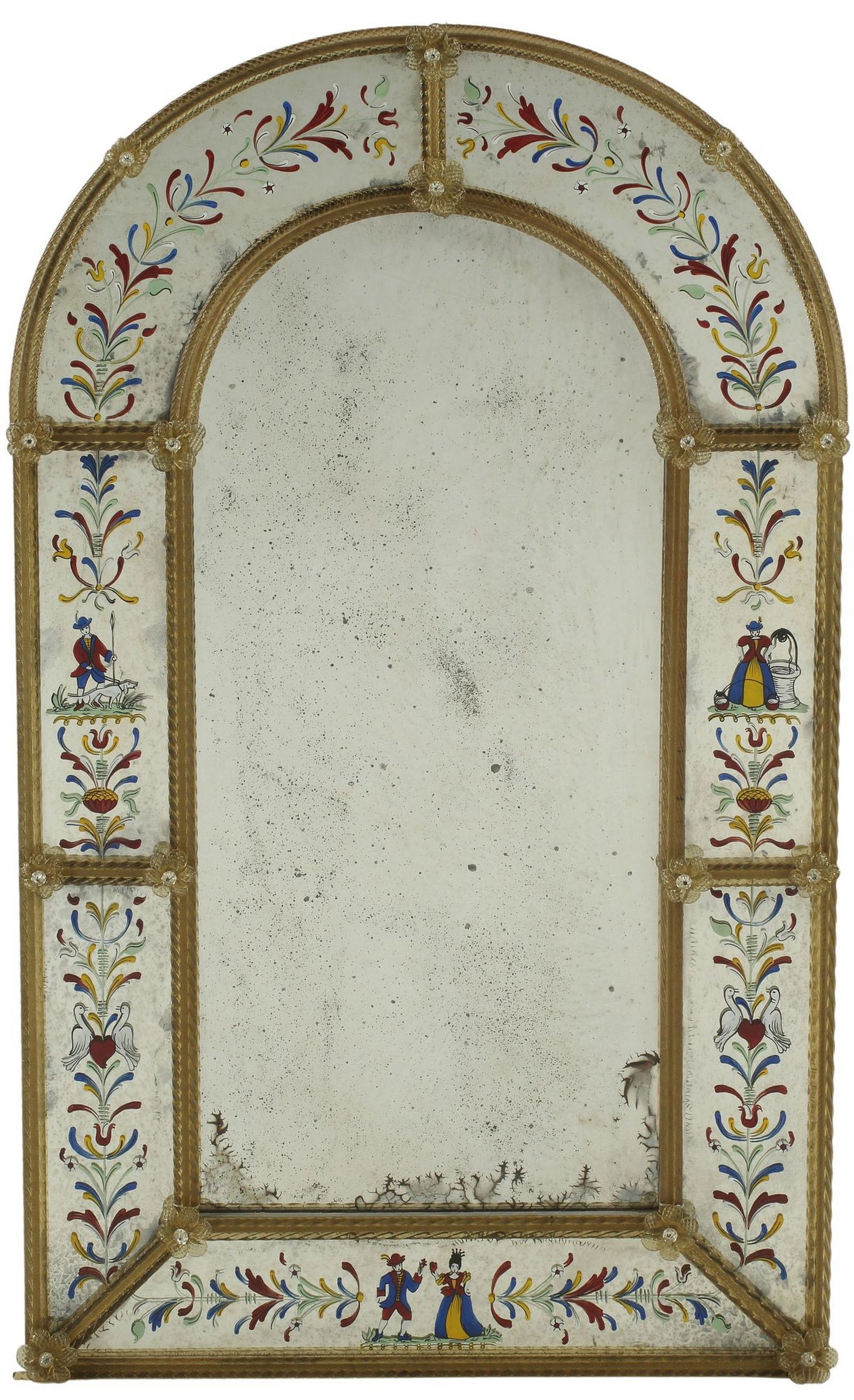 VENETIAN GLASS MIRROR WITH PAINTED DECORATION, 38" X 22" (1 of 4)