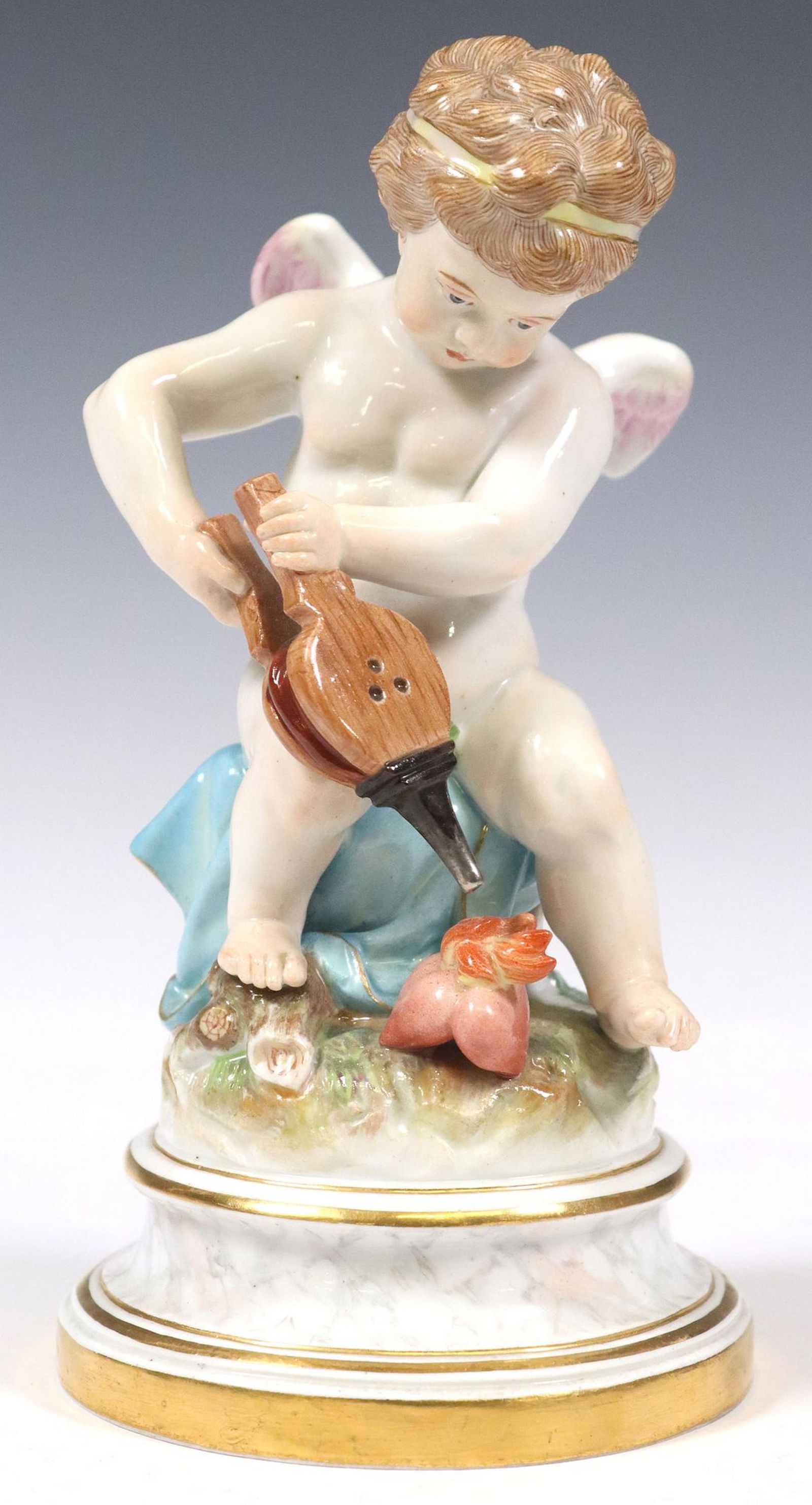 MEISSEN PORCELAIN FIGURE OF CUPID KINDLING A FIRE, MODEL L 108 (1 of 5)