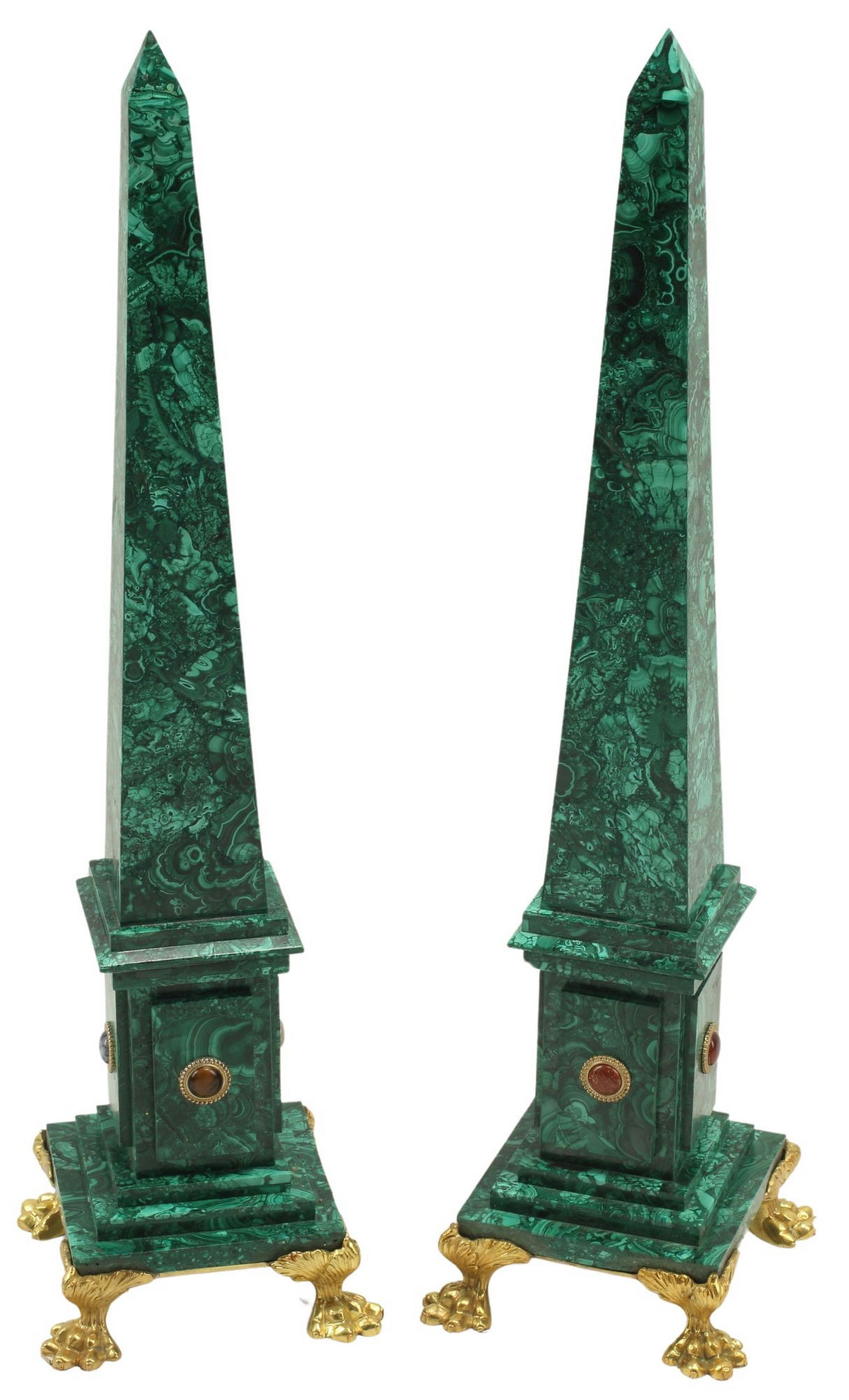 (2) LARGE ORMOLU-MOUNTED MALACHITE OBELISKS (1 of 5)