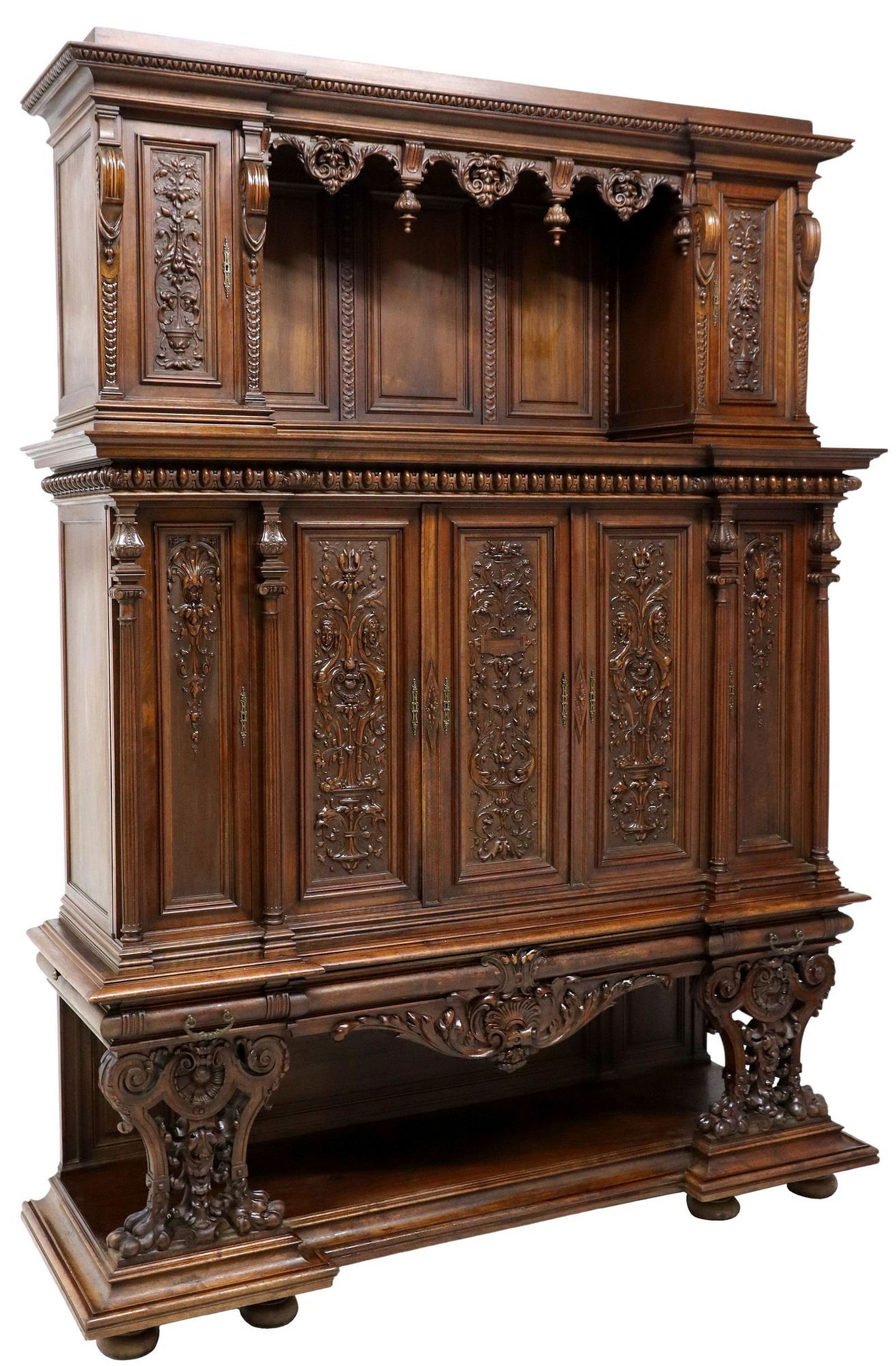 LARGE FRENCH RENAISSANCE REVIVAL CARVED MAHOGANY CUPBOARD (1 of 6)