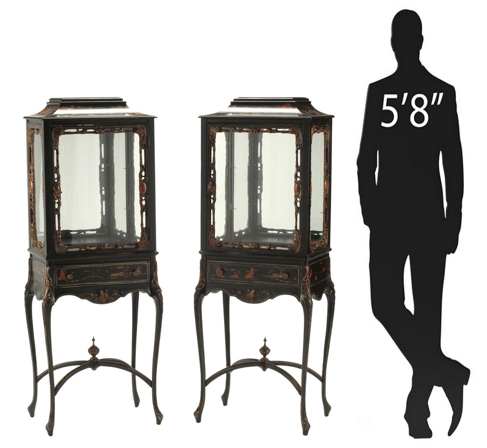 (2) CHINOISERIE BLACK LACQUER VITRINES ON STANDS (1 of 6)
