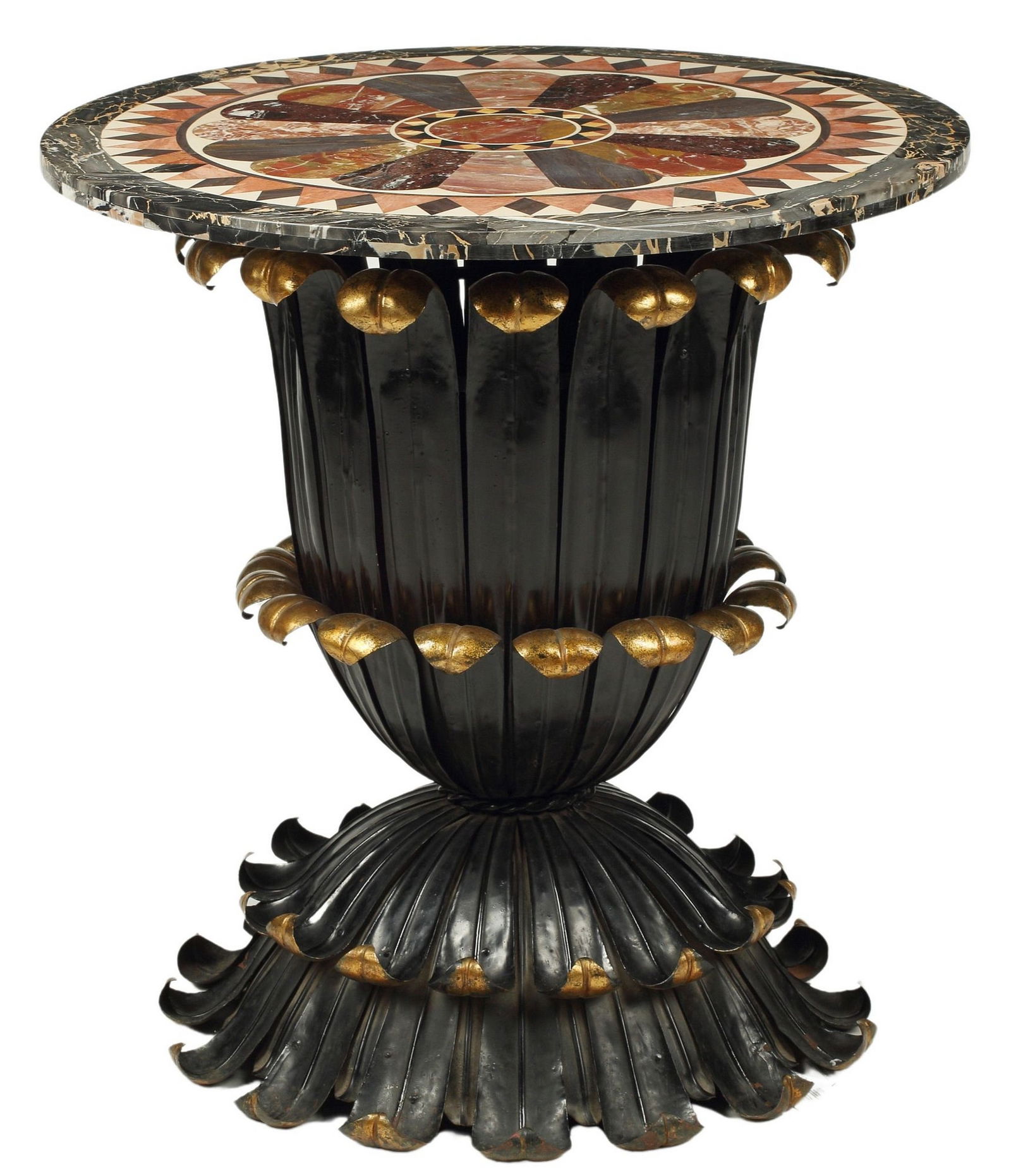 PARCEL-GILT PEDESTAL TABLE WITH SPECIMEN MARBLE TOP (1 of 3)