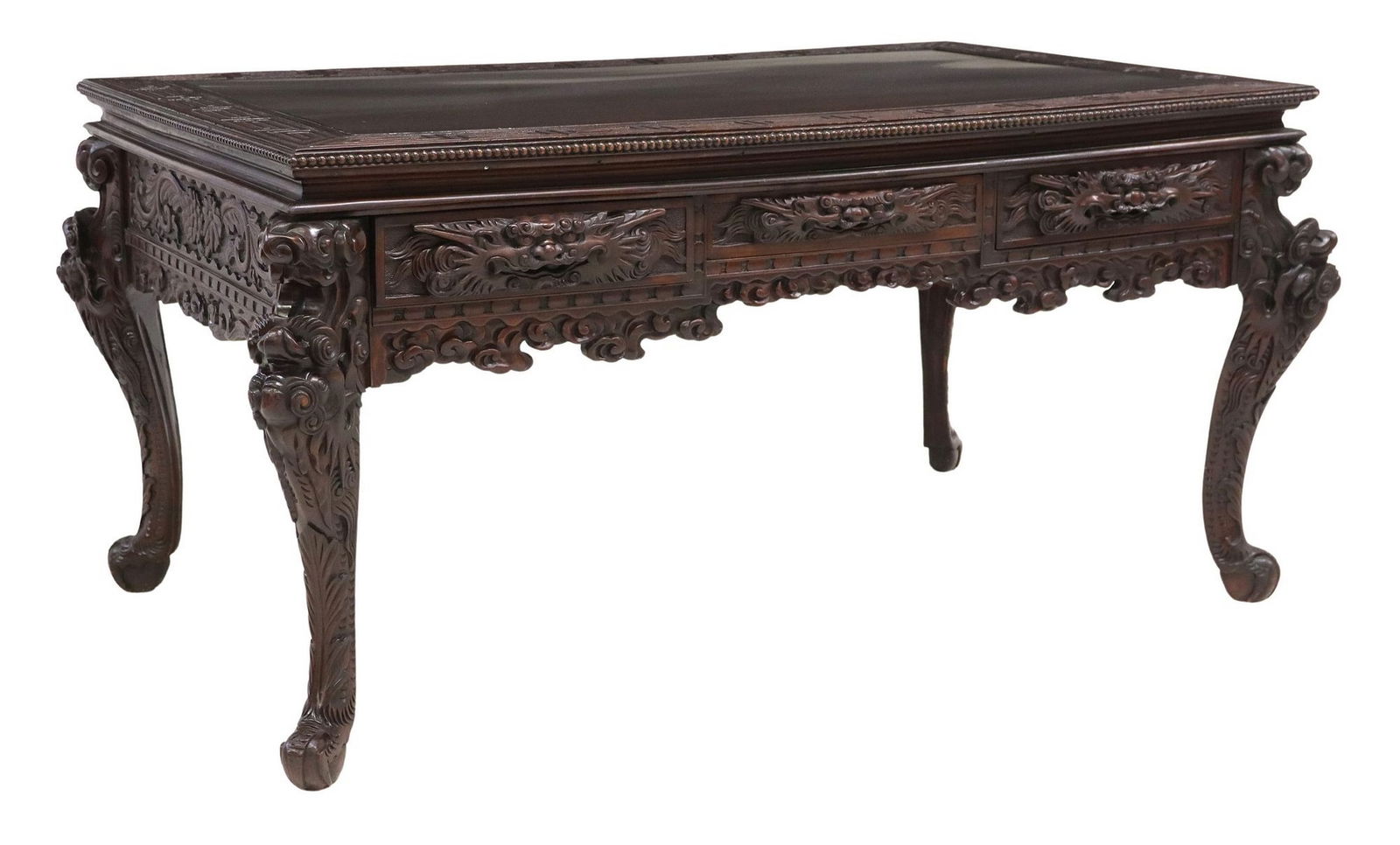JAPANESE CARVED HARDWOOD FOO LION WRITING DESK (1 of 6)
