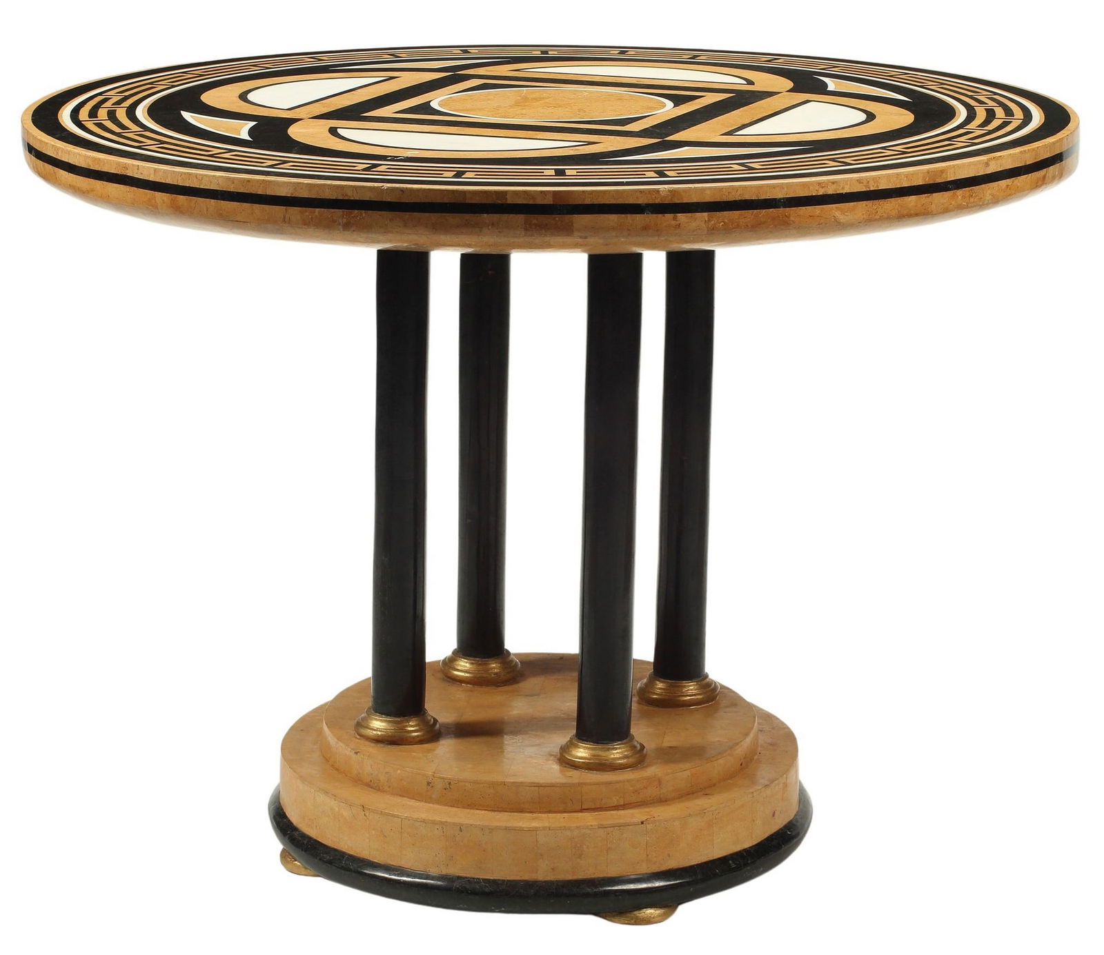 NEOCLASSICAL STYLE PEDESTAL TABLE WITH INLAID MARBLE TOP (1 of 5)