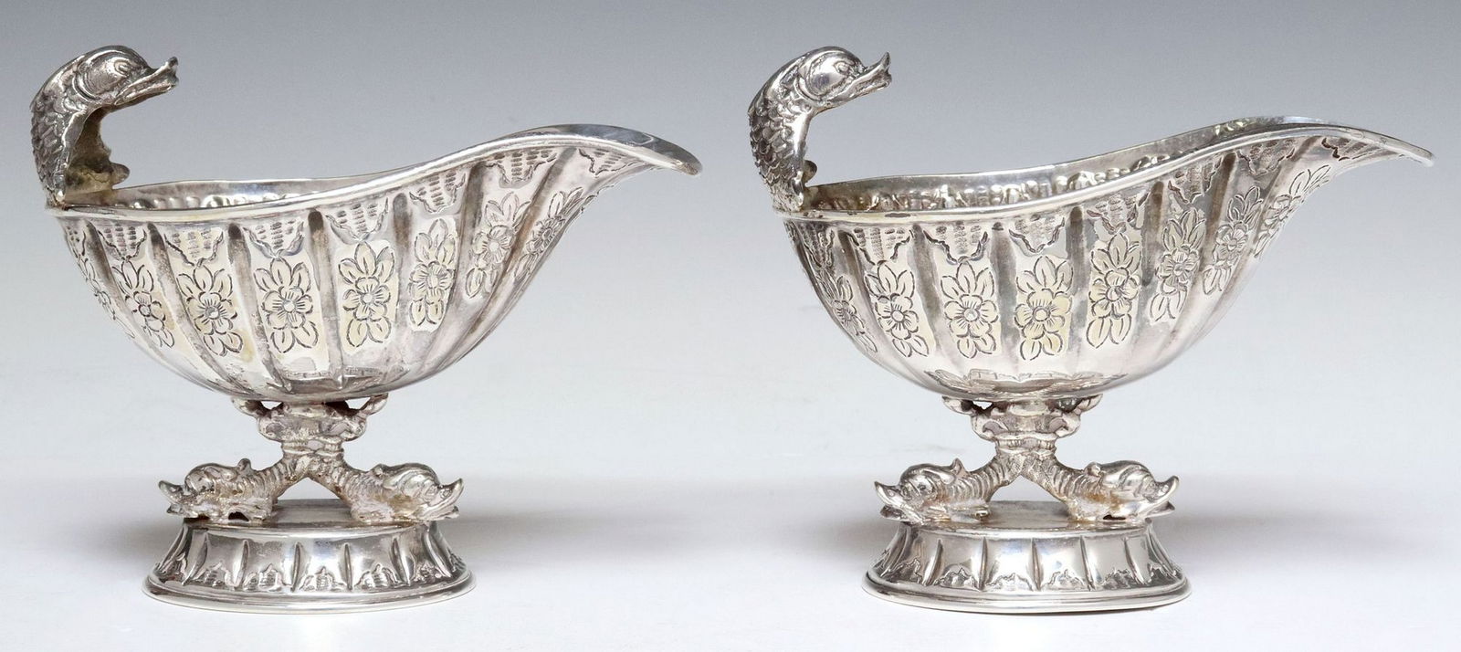 (2) ITALIAN SILVER SAUCE BOATS WITH DOLPHIN HANDLES (1 of 6)