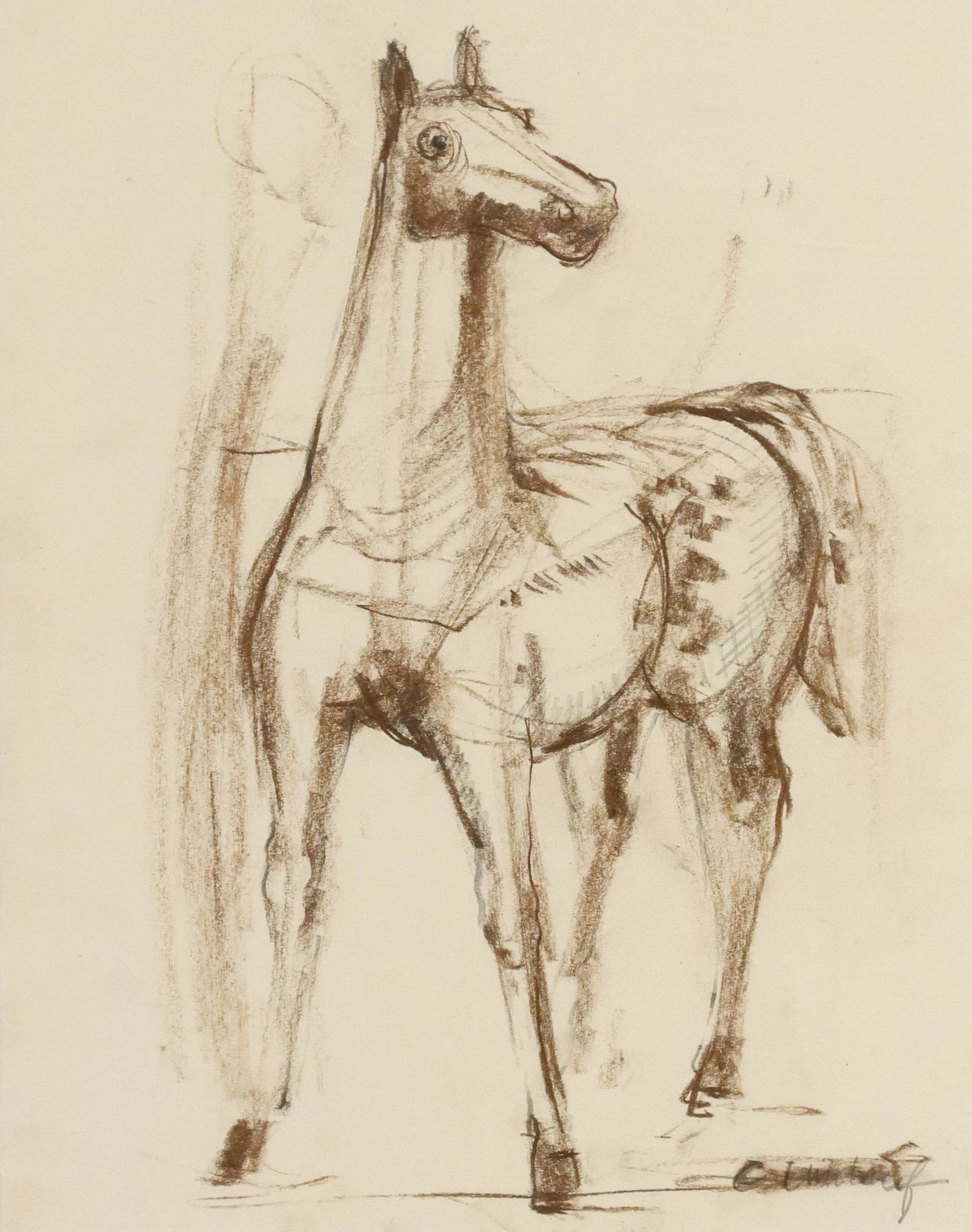 CHARLES UMLAUF (1911-1994) BROWN CONTE CRAYON DRAWINGÂ HORSE (1 of 4)