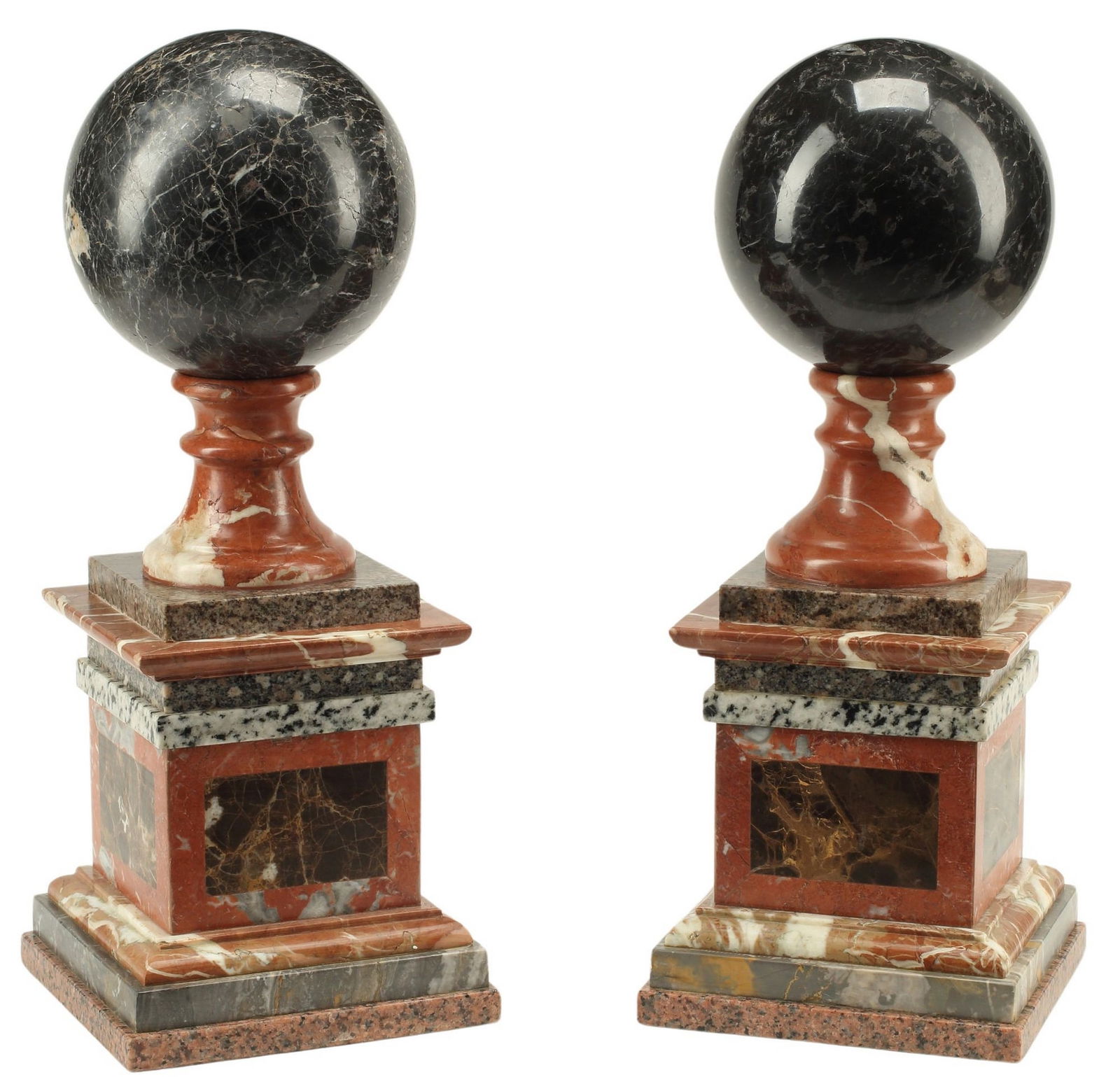 (2) BLACK MARBLE SPHERES ON MARBLE & GRANITE PLINTHS (1 of 5)